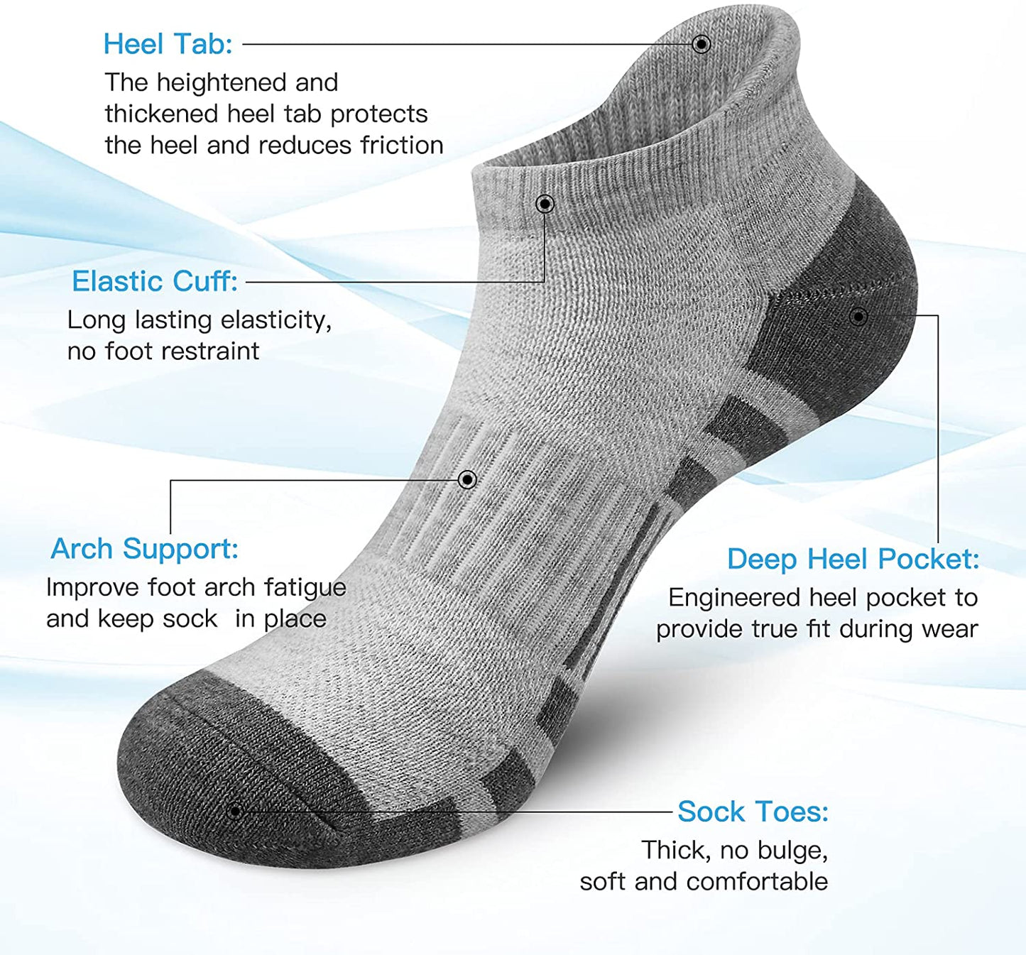 Felicigeely Ankle Athletic Running Socks Low Cut Sports Socks Breathable Cushioned Tab Socks for Men Women 6 Pairs