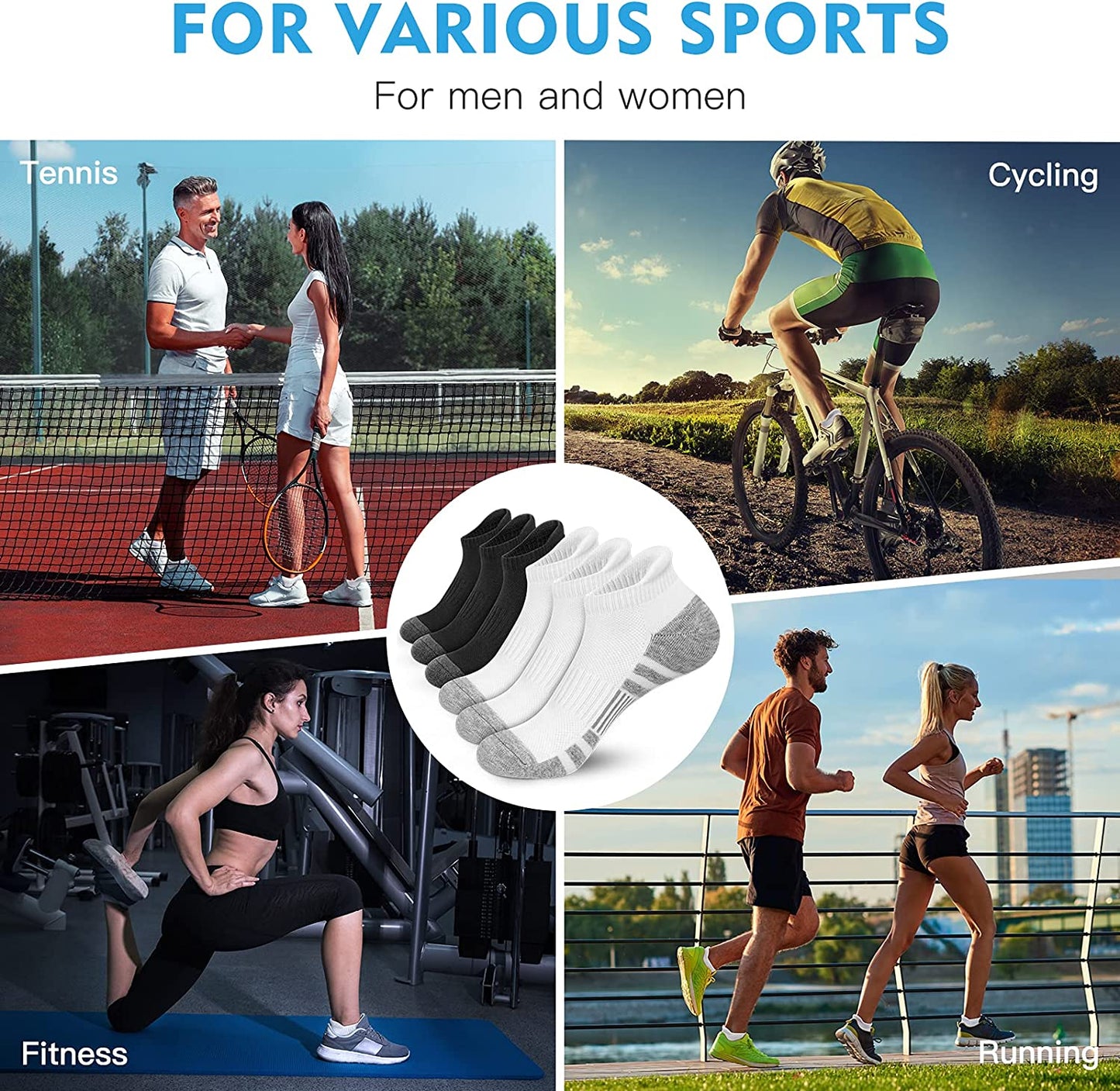 Felicigeely Ankle Athletic Running Socks Low Cut Sports Socks Breathable Cushioned Tab Socks for Men Women 6 Pairs