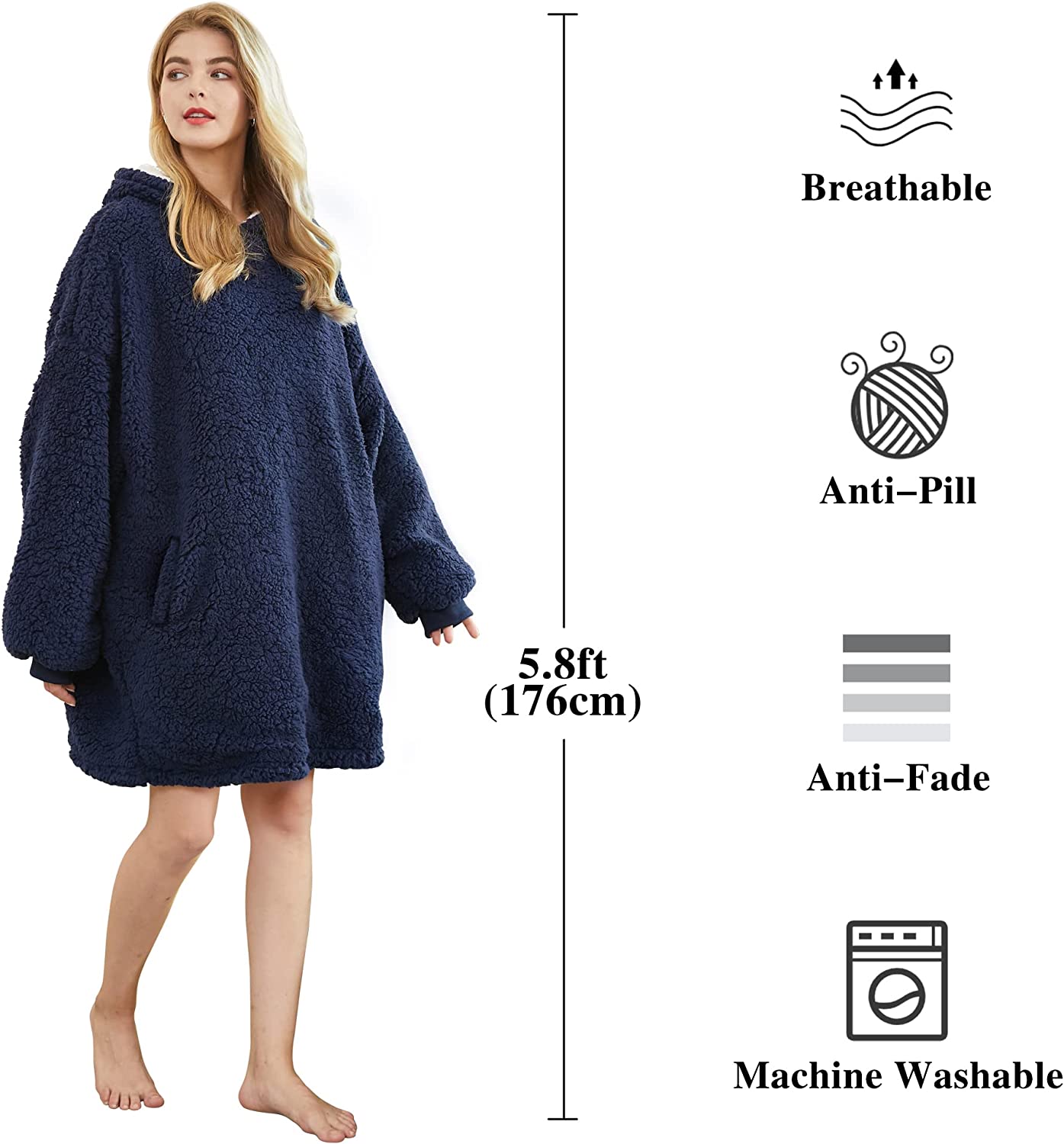 Felicigeely Blanket Sweatshirt,Oversized Fleecehug Hoodie Wearable Blanket,Soft Warm Comfortable Giant Front Pocket for Adults Men Women Teens Friends