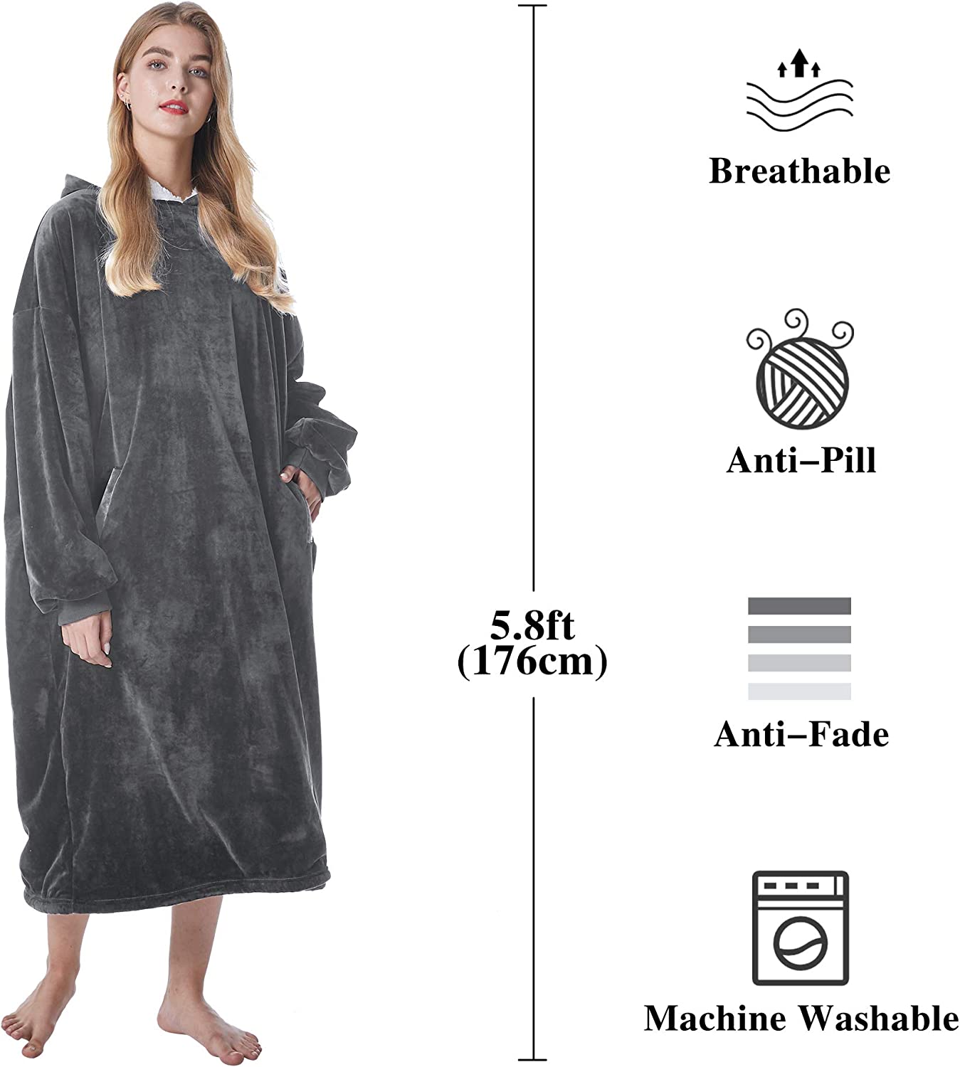 Felicigeely Blanket Sweatshirt,Oversized Fleecehug Hoodie Wearable Blanket,Soft Warm Comfortable Giant Front Pocket for Adults Men Women Teens Friends