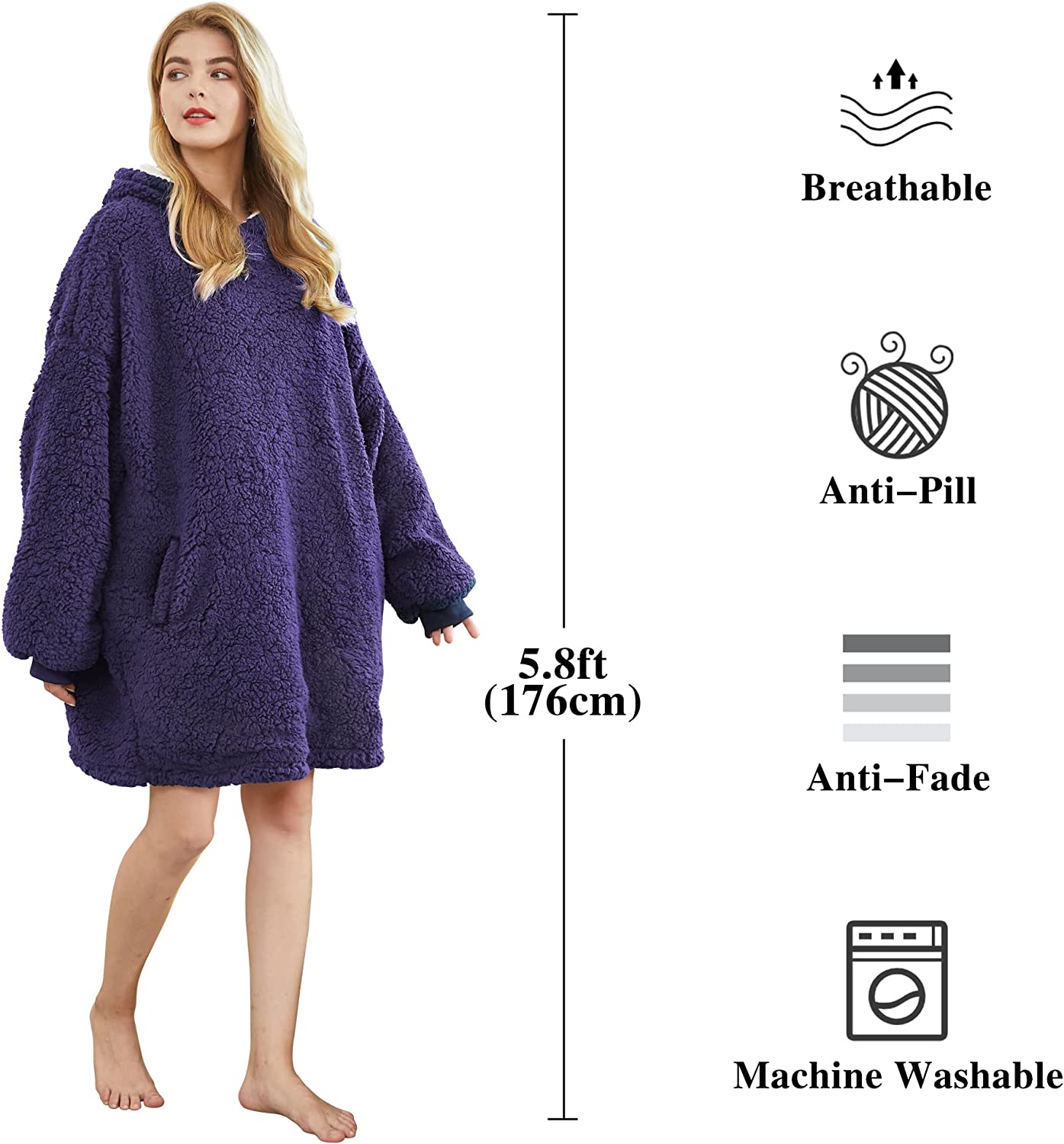 Felicigeely Blanket Sweatshirt,Oversized Fleecehug Hoodie Wearable Blanket,Soft Warm Comfortable Giant Front Pocket for Adults Men Women Teens Friends