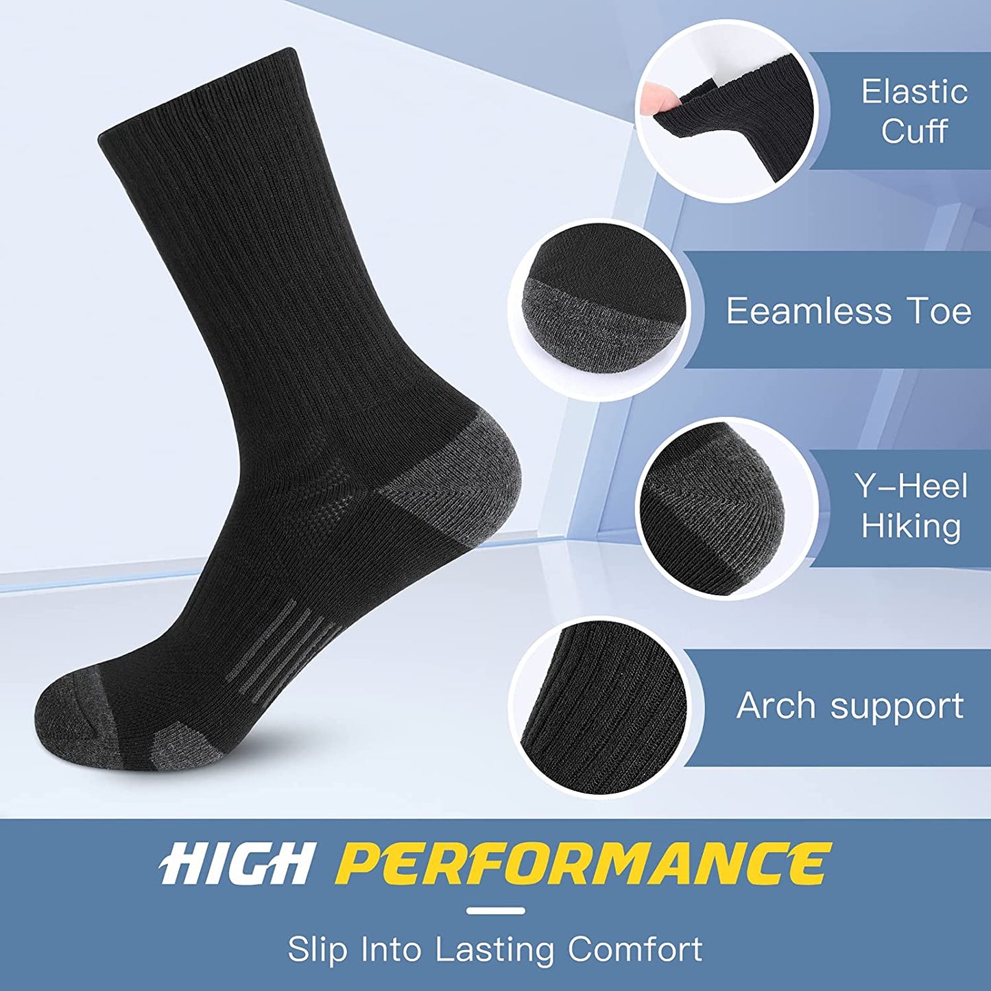 Athletic Socks, Cushioned Running Socks Performance Breathable Crew Socks Wicking Outdoor Sports Socks for Men Women(6 Pairs)