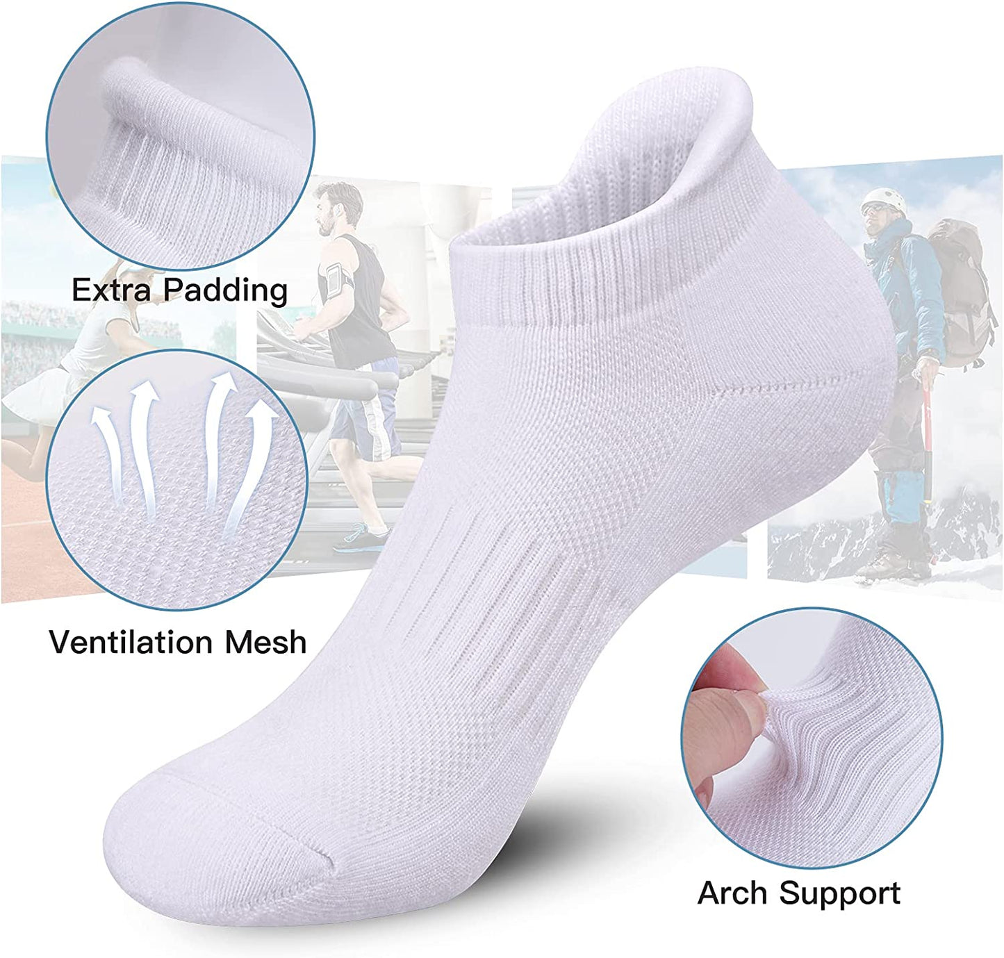Felicigeely Ankle Athletic Running Socks Low Cut Sports Socks Breathable Cushioned Tab Socks for Men Women 6 Pairs