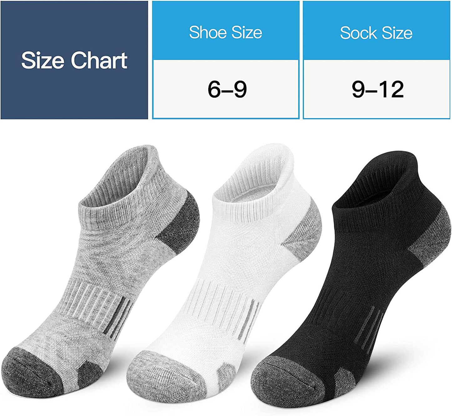Ankle Athletic Running Socks Cushioned Breathable Low Cut Sports Socks with Tab Arch Support for Men Women (6Pairs)