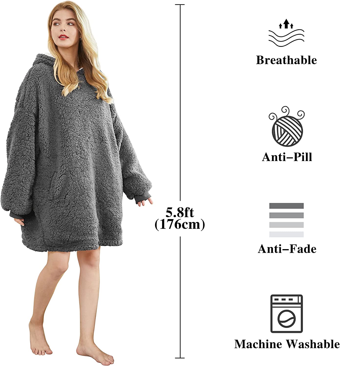 Felicigeely Blanket Sweatshirt,Oversized Fleecehug Hoodie Wearable Blanket,Soft Warm Comfortable Giant Front Pocket for Adults Men Women Teens Friends