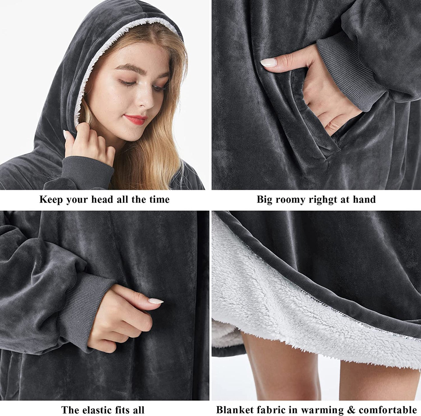 Felicigeely Blanket Sweatshirt,Oversized Fleecehug Hoodie Wearable Blanket,Soft Warm Comfortable Giant Front Pocket for Adults Men Women Teens Friends