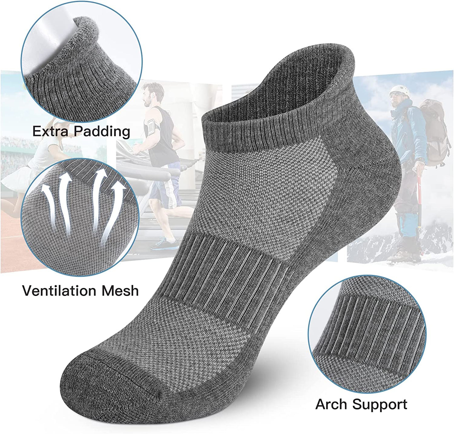 Felicigeely Ankle Athletic Running Socks Low Cut Sports Socks Breathable Cushioned Tab Socks for Men Women 6 Pairs