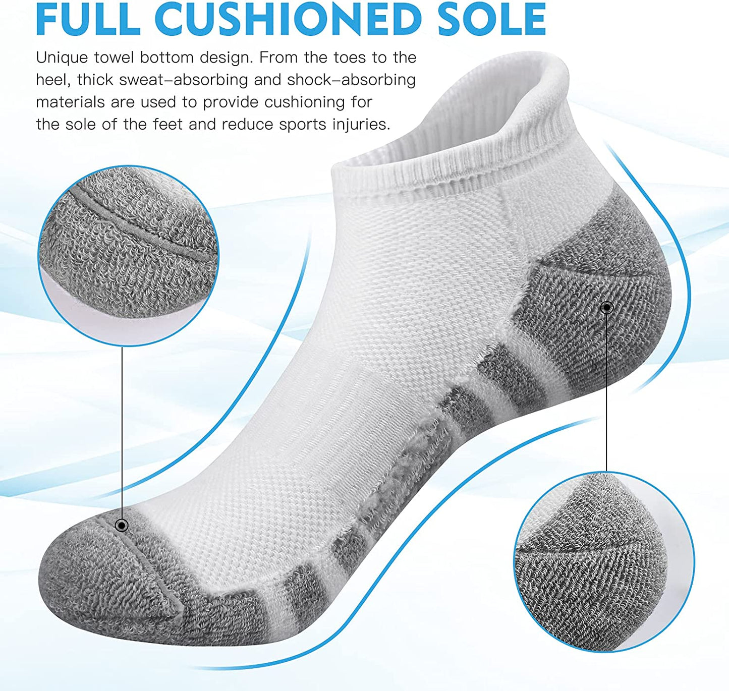 Felicigeely Ankle Athletic Running Socks Low Cut Sports Socks Breathable Cushioned Tab Socks for Men Women 6 Pairs