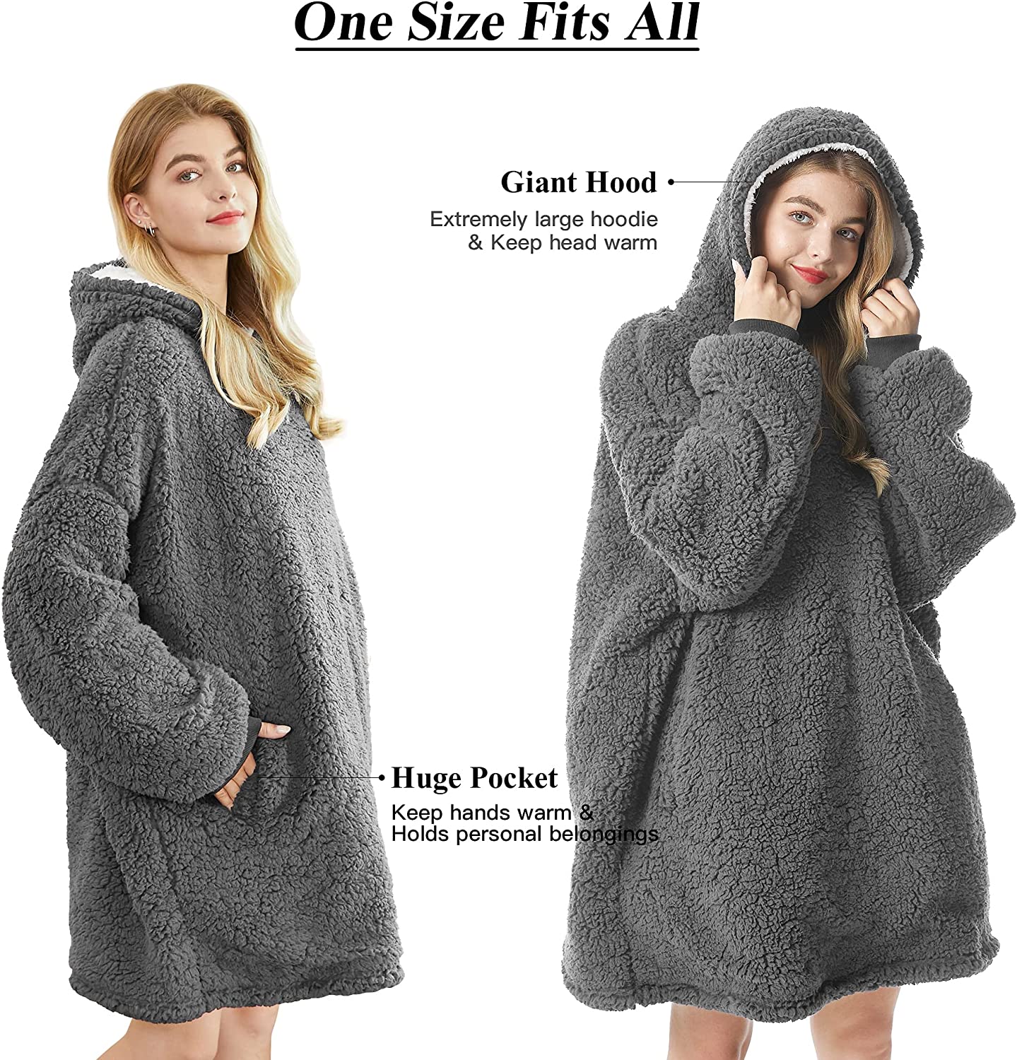 Felicigeely Blanket Sweatshirt,Oversized Fleecehug Hoodie Wearable Blanket,Soft Warm Comfortable Giant Front Pocket for Adults Men Women Teens Friends