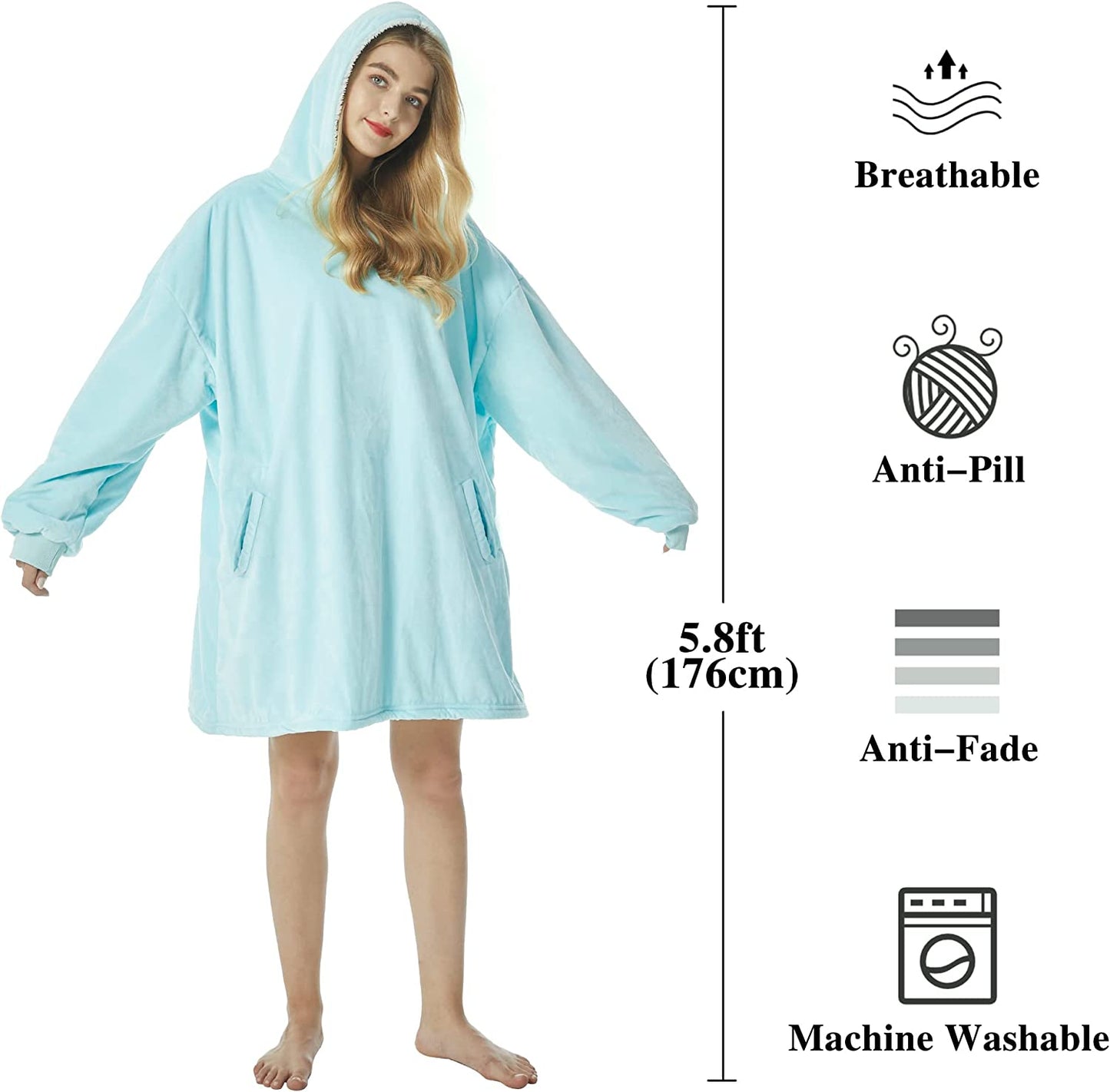 Felicigeely Blanket Sweatshirt,Oversized Fleecehug Hoodie Wearable Blanket,Soft Warm Comfortable Giant Front Pocket for Adults Men Women Teens Friends