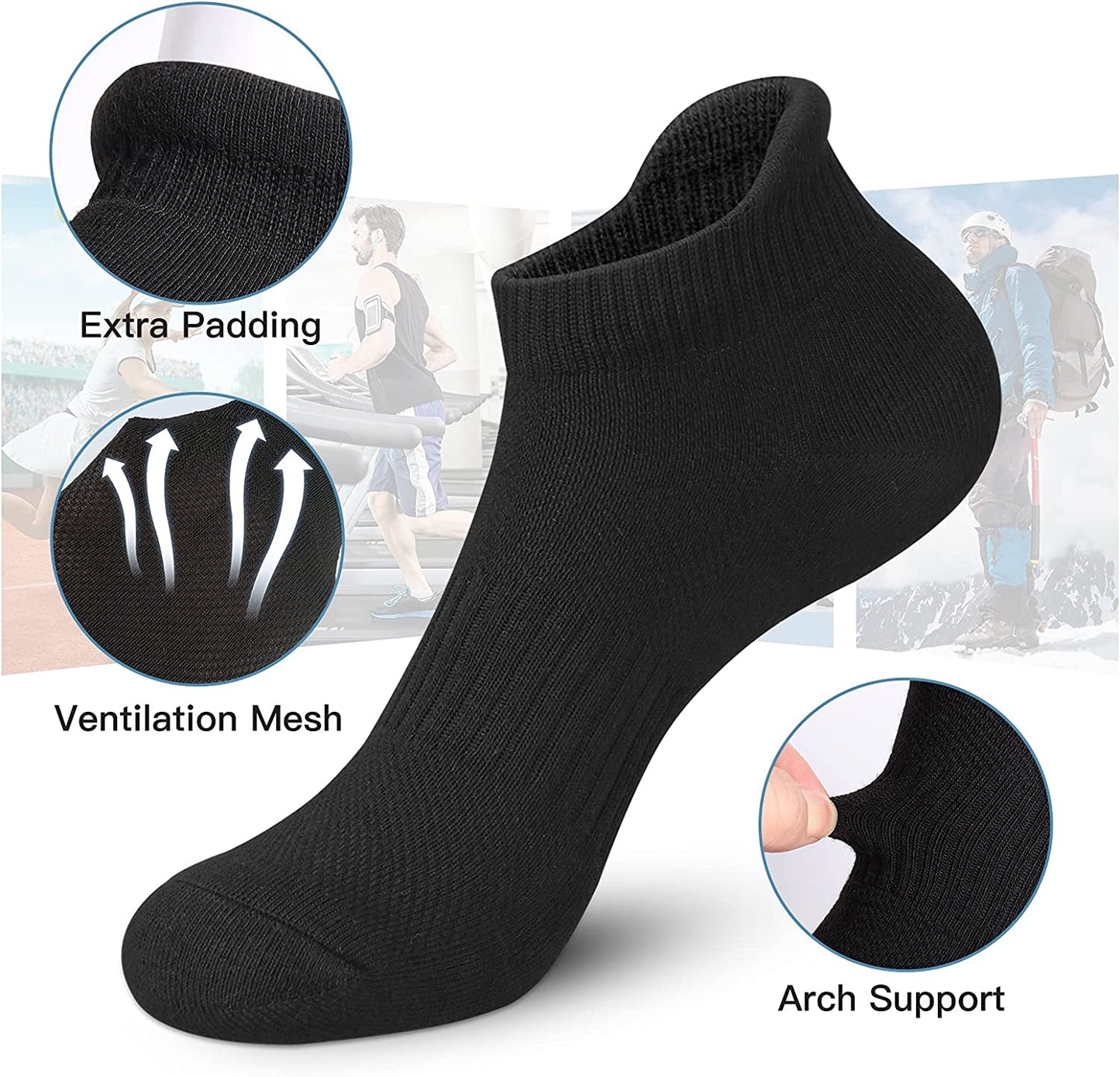 Felicigeely Ankle Athletic Running Socks Low Cut Sports Socks Breathable Cushioned Tab Socks for Men Women 6 Pairs