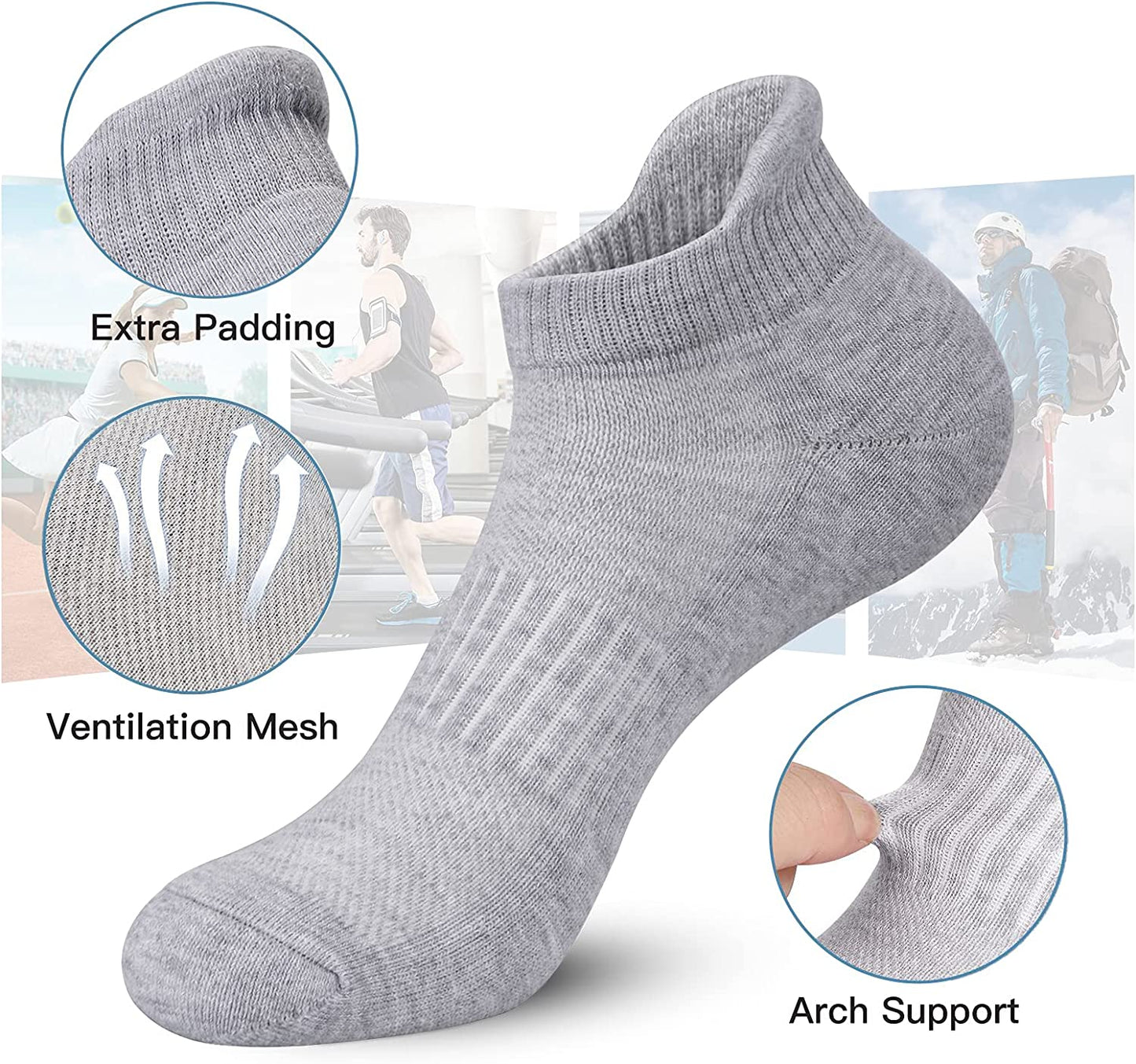 Felicigeely Ankle Athletic Running Socks Low Cut Sports Socks Breathable Cushioned Tab Socks for Men Women 6 Pairs