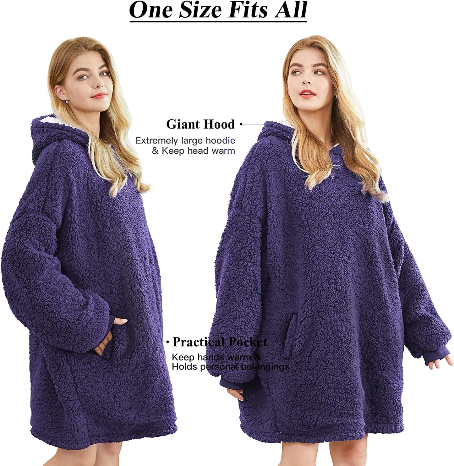 Felicigeely Blanket Sweatshirt,Oversized Fleecehug Hoodie Wearable Blanket,Soft Warm Comfortable Giant Front Pocket for Adults Men Women Teens Friends