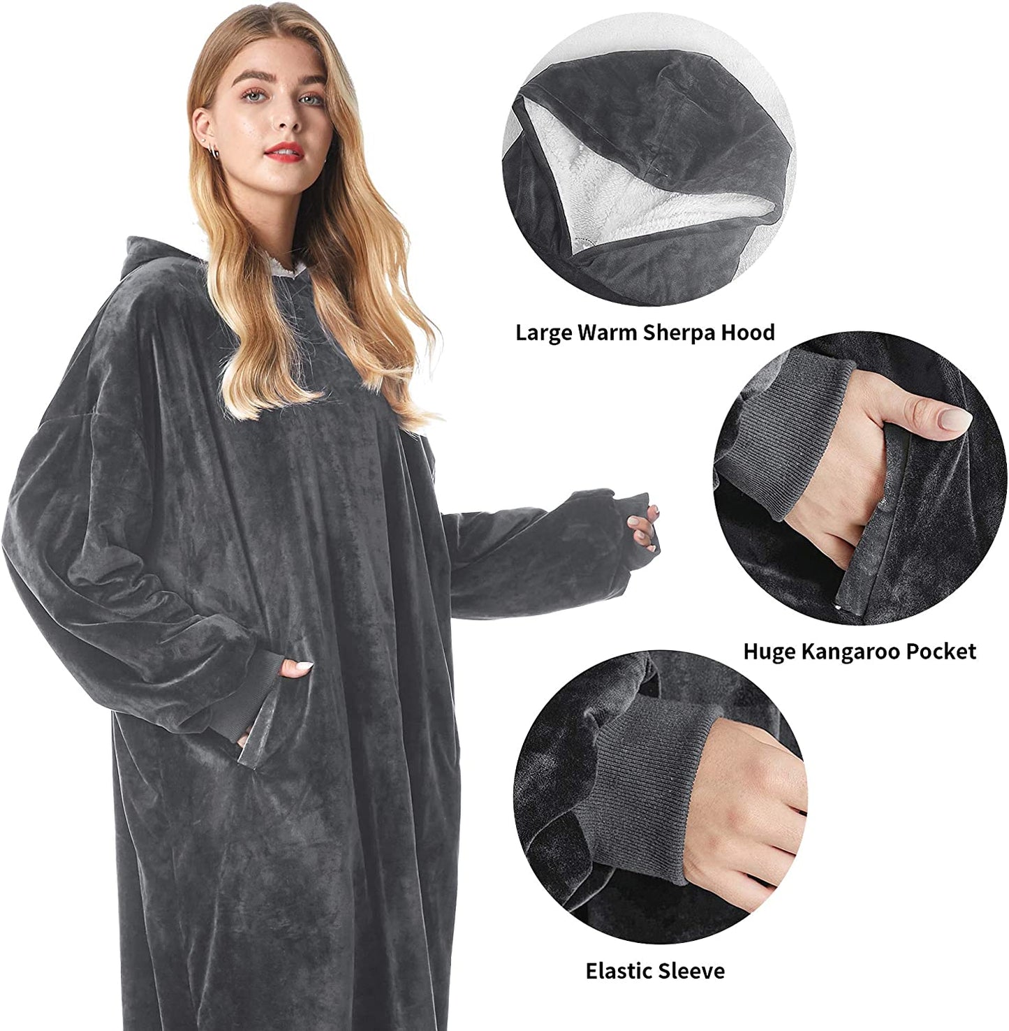 Felicigeely Blanket Sweatshirt,Oversized Fleecehug Hoodie Wearable Blanket,Soft Warm Comfortable Giant Front Pocket for Adults Men Women Teens Friends