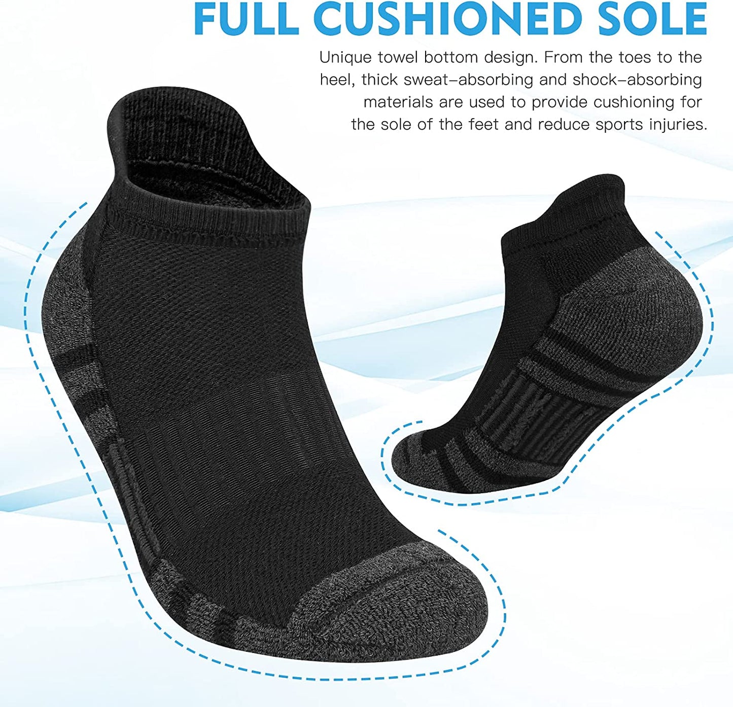 Felicigeely Ankle Athletic Running Socks Low Cut Sports Socks Breathable Cushioned Tab Socks for Men Women 6 Pairs