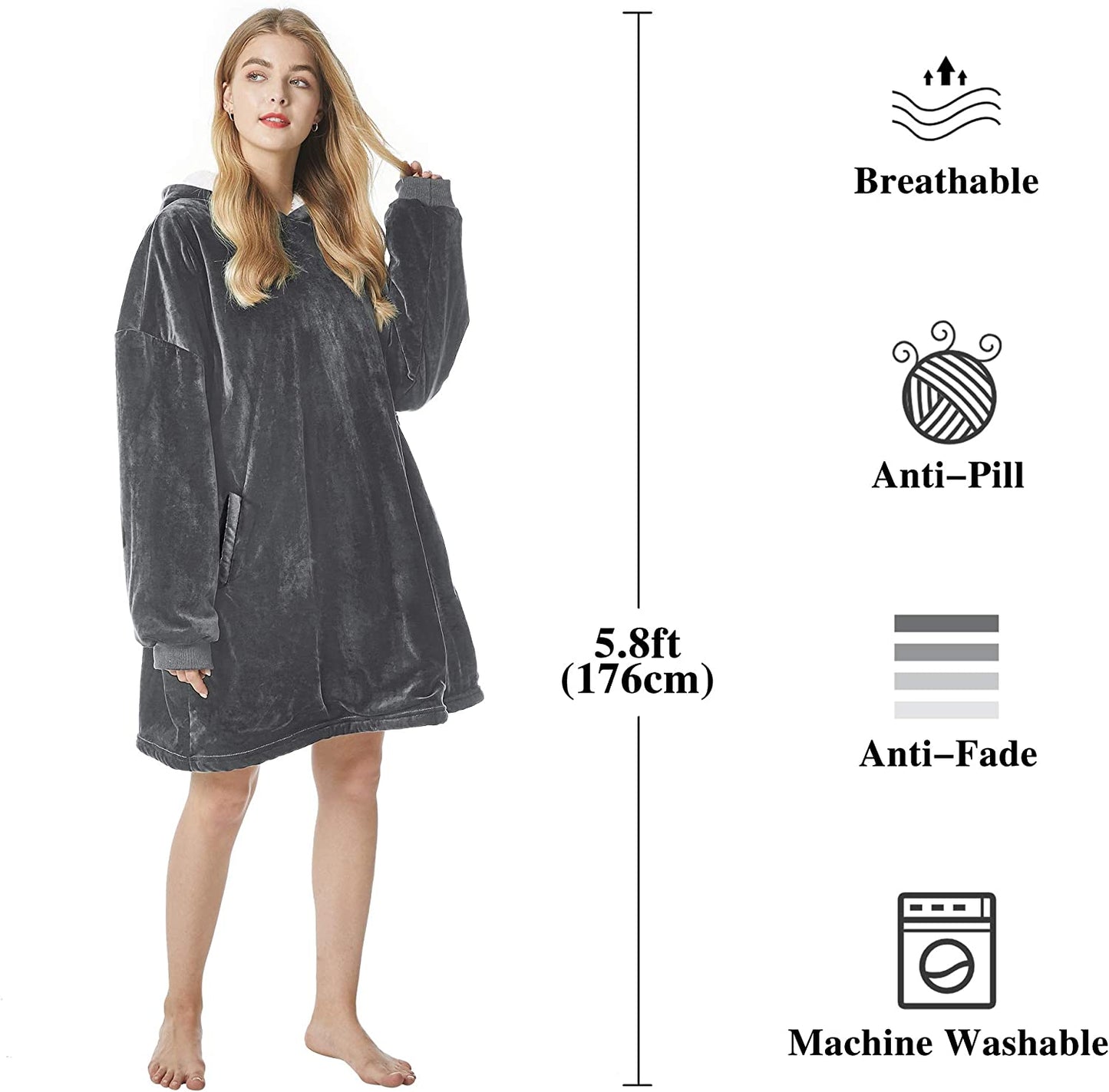 Felicigeely Blanket Sweatshirt,Oversized Fleecehug Hoodie Wearable Blanket,Soft Warm Comfortable Giant Front Pocket for Adults Men Women Teens Friends