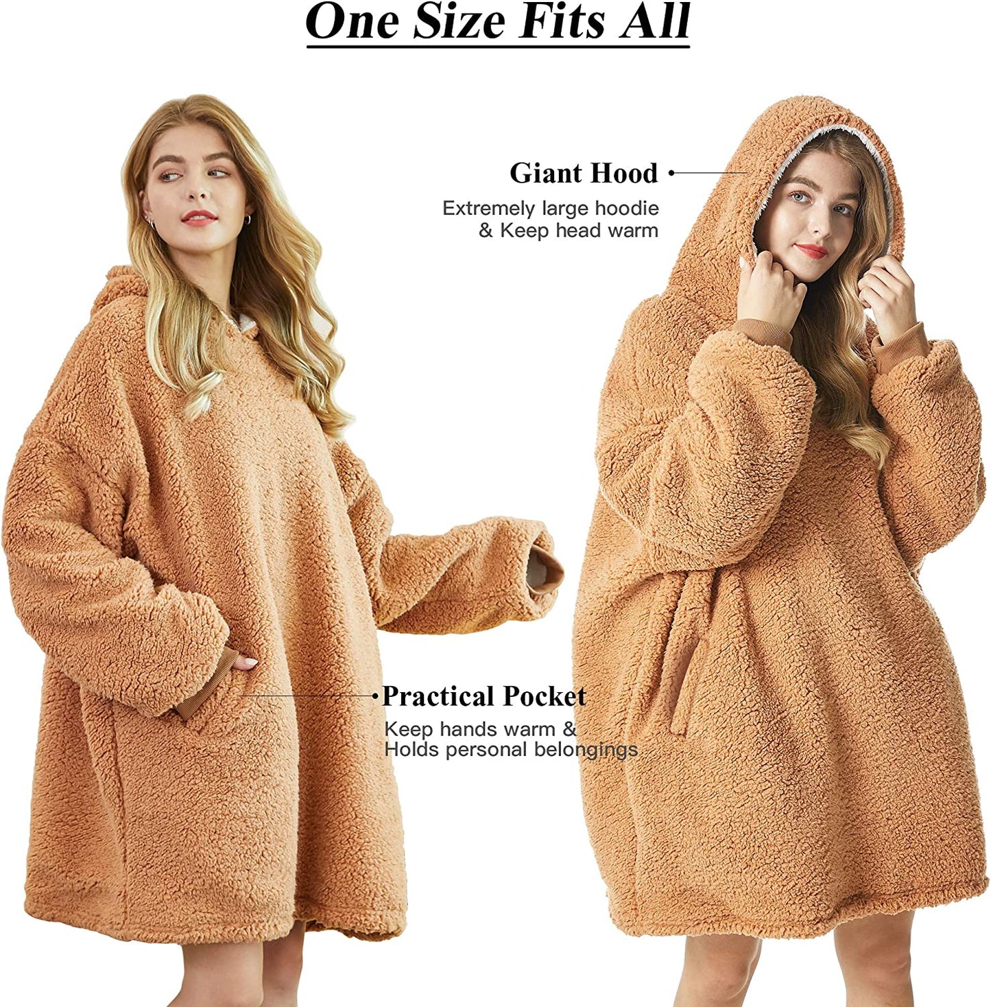 Felicigeely Blanket Sweatshirt,Oversized Fleecehug Hoodie Wearable Blanket,Soft Warm Comfortable Giant Front Pocket for Adults Men Women Teens Friends