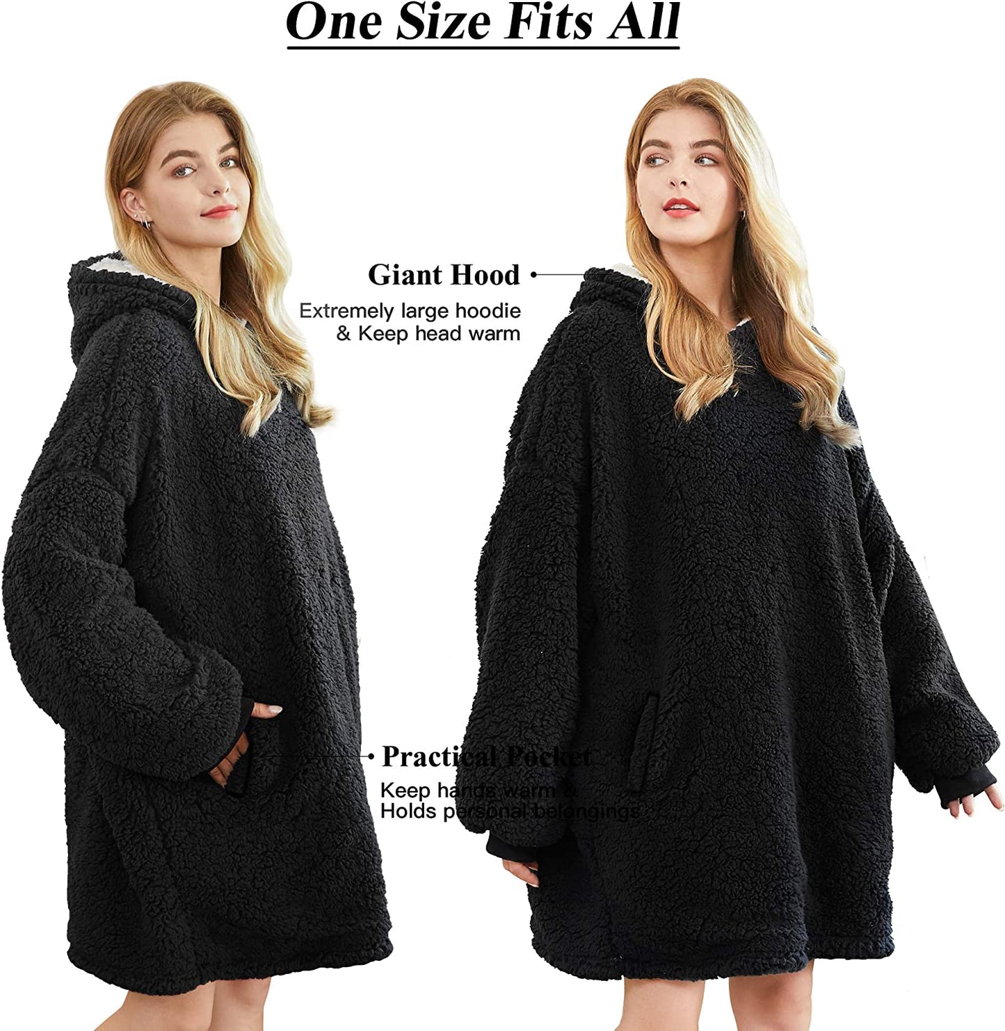 Felicigeely Blanket Sweatshirt,Oversized Fleecehug Hoodie Wearable Blanket,Soft Warm Comfortable Giant Front Pocket for Adults Men Women Teens Friends