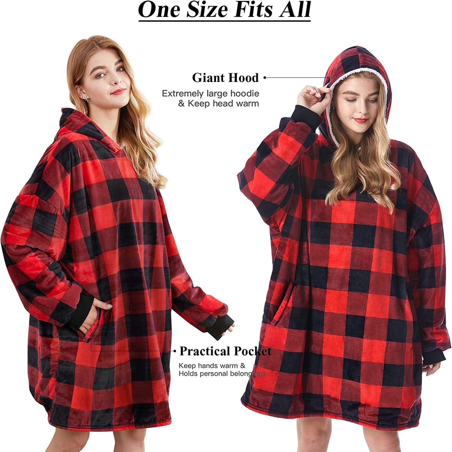 Felicigeely Blanket Sweatshirt,Oversized Fleecehug Hoodie Wearable Blanket,Soft Warm Comfortable Giant Front Pocket for Adults Men Women Teens Friends