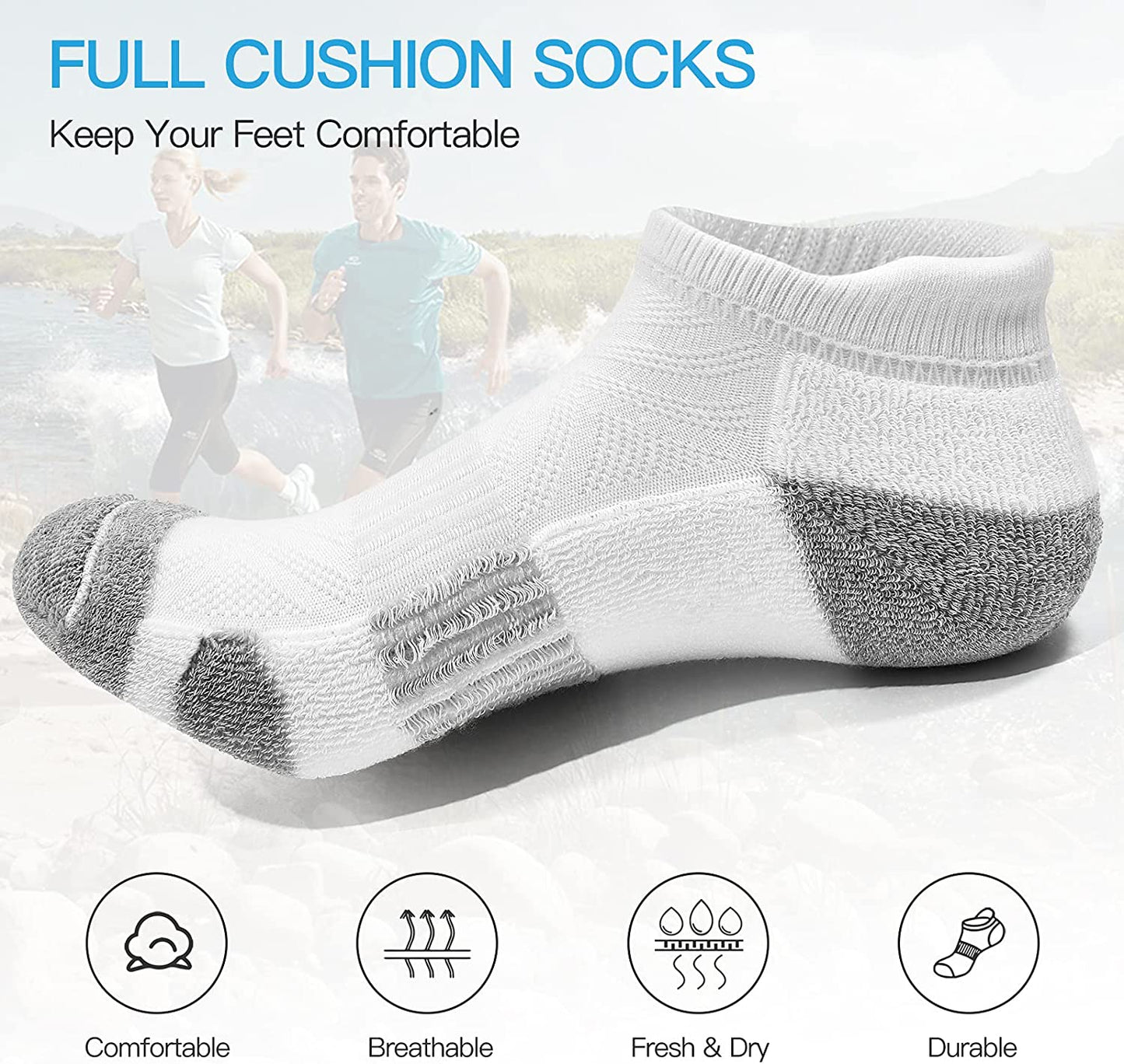 Ankle Athletic Running Socks Cushioned Breathable Low Cut Sports Socks with Tab Arch Support for Men Women (6Pairs)