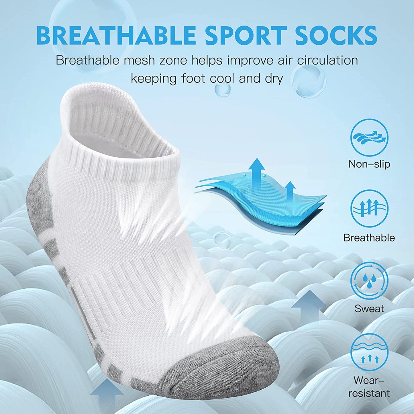 Felicigeely Ankle Athletic Running Socks Low Cut Sports Socks Breathable Cushioned Tab Socks for Men Women 6 Pairs