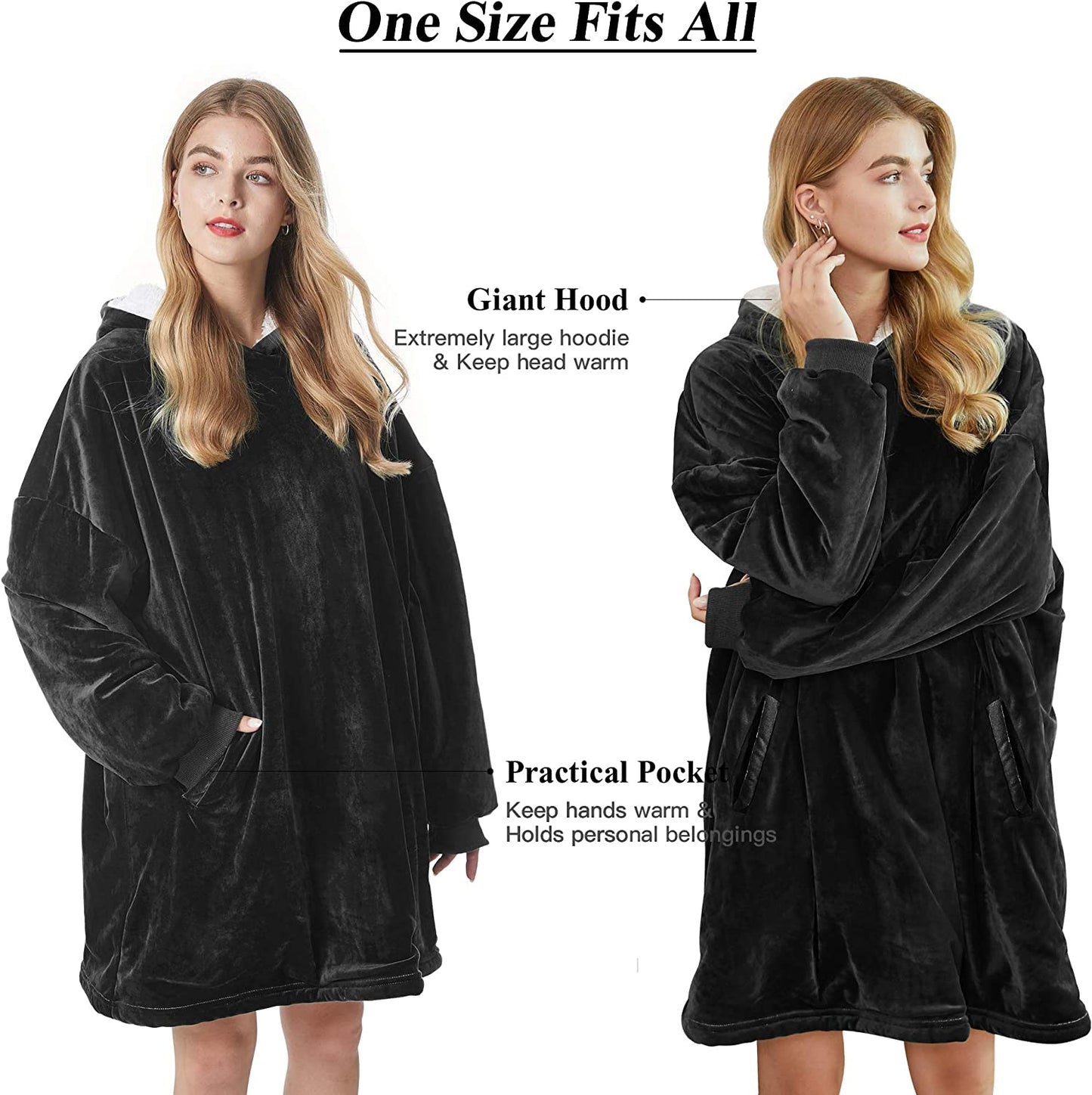 Felicigeely Blanket Sweatshirt,Oversized Fleecehug Hoodie Wearable Blanket,Soft Warm Comfortable Giant Front Pocket for Adults Men Women Teens Friends