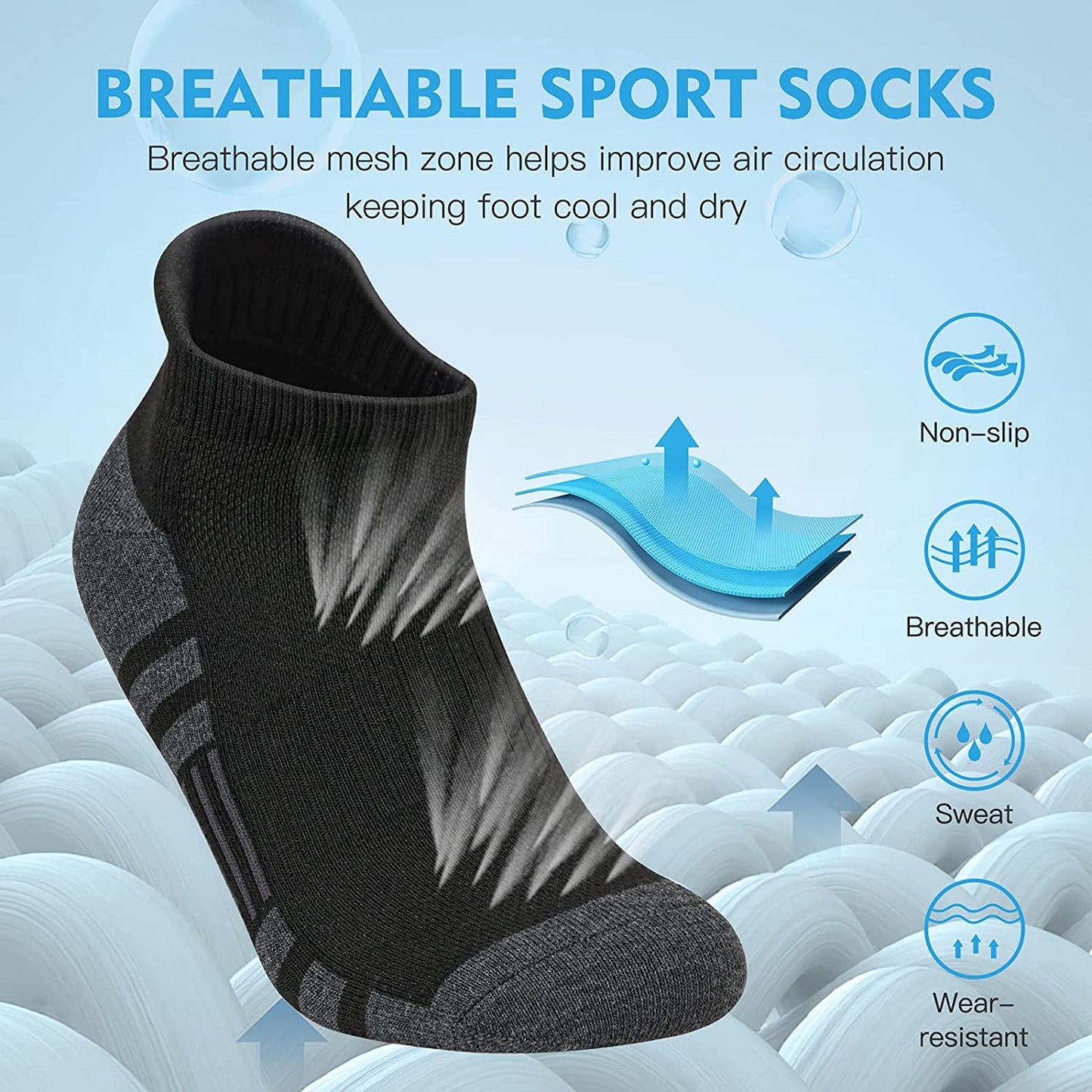 Felicigeely Ankle Athletic Running Socks Low Cut Sports Socks Breathable Cushioned Tab Socks for Men Women 6 Pairs
