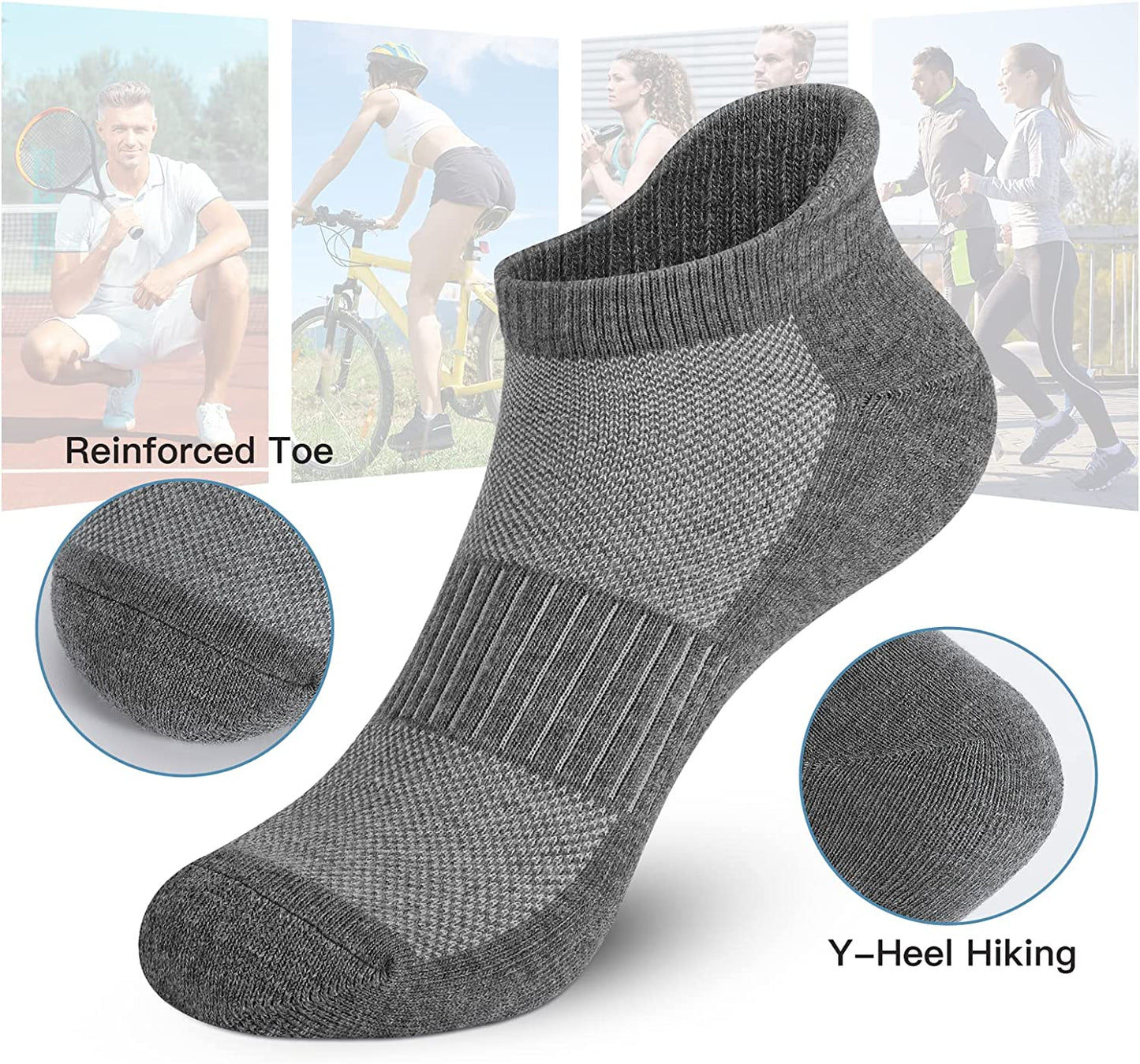 Felicigeely Ankle Athletic Running Socks Low Cut Sports Socks Breathable Cushioned Tab Socks for Men Women 6 Pairs