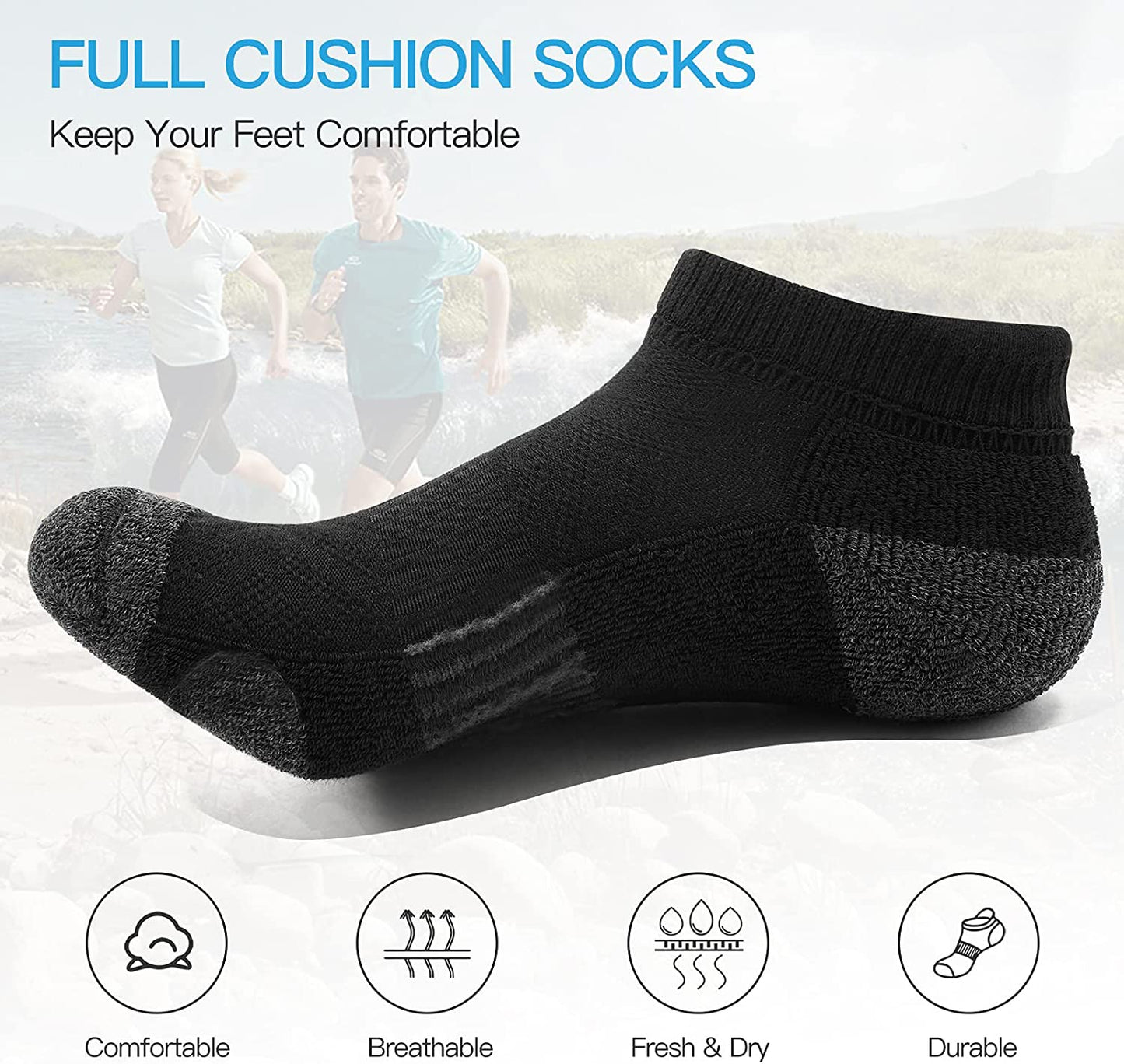 Ankle Athletic Running Socks Cushioned Breathable Low Cut Sports Socks with Tab Arch Support for Men Women (6Pairs)