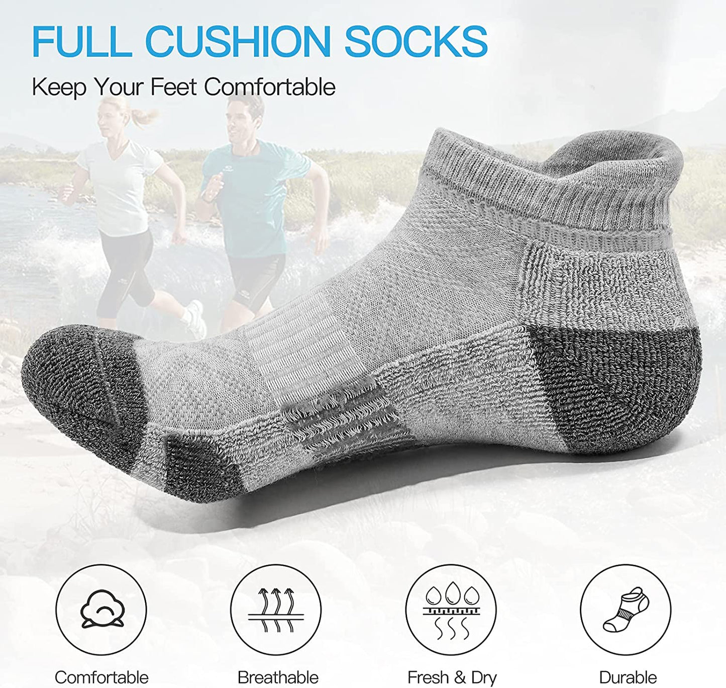 Ankle Athletic Running Socks Cushioned Breathable Low Cut Sports Socks with Tab Arch Support for Men Women (6Pairs)