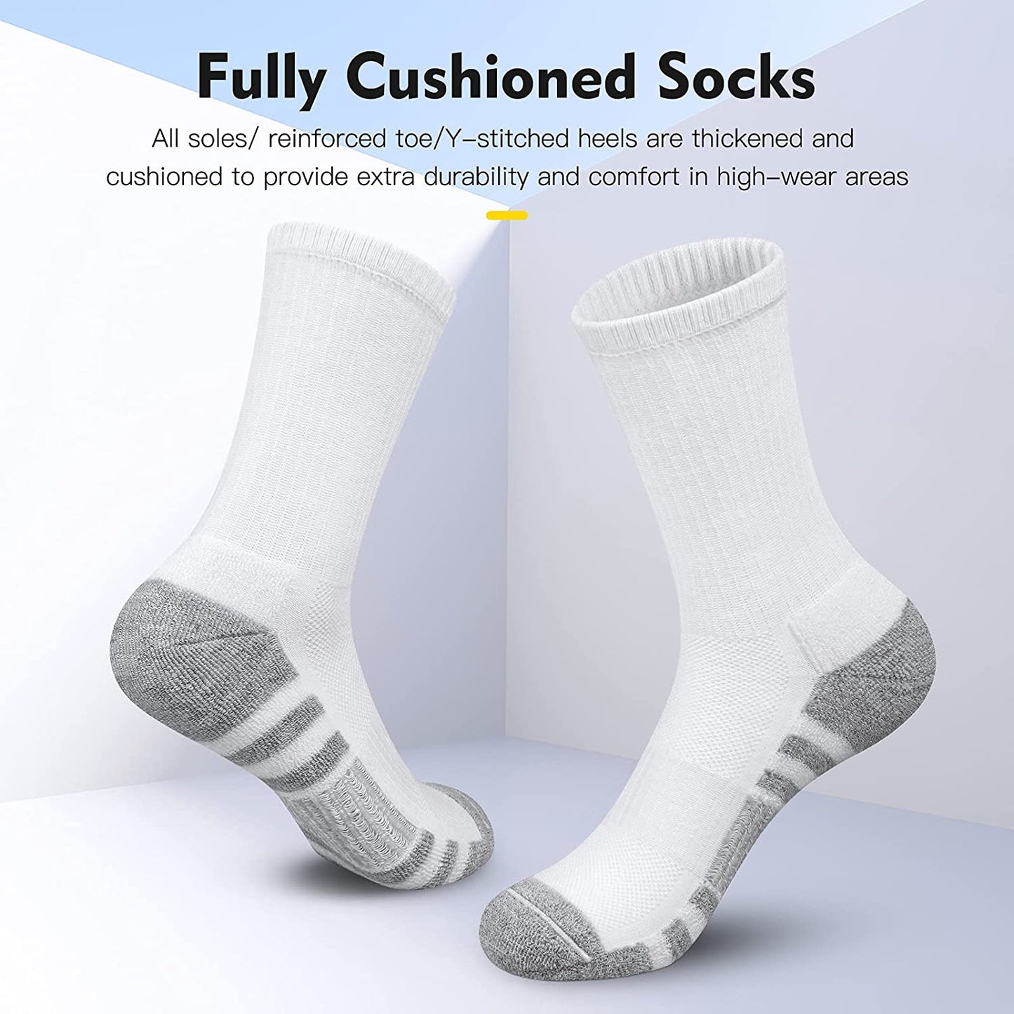 Athletic Socks, Cushioned Running Socks Performance Breathable Crew Socks Wicking Outdoor Sports Socks for Men Women(6 Pairs)