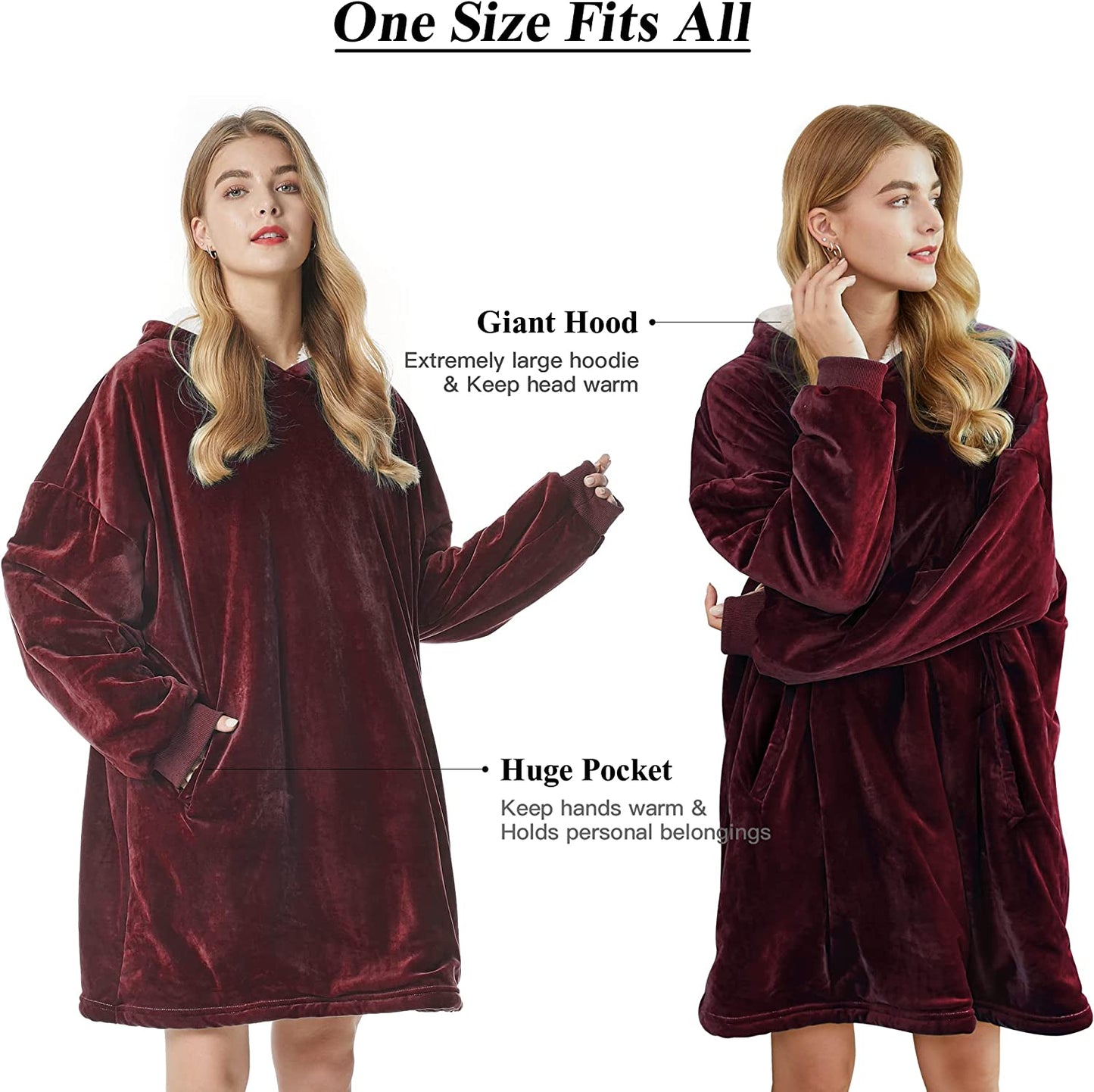 Felicigeely Blanket Sweatshirt,Oversized Fleecehug Hoodie Wearable Blanket,Soft Warm Comfortable Giant Front Pocket for Adults Men Women Teens Friends