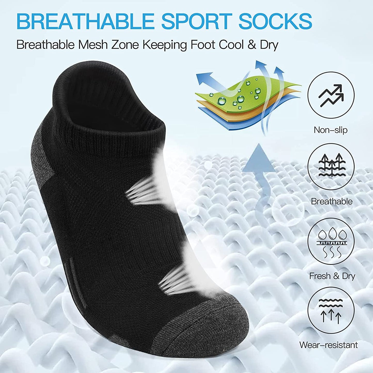 Ankle Athletic Running Socks Cushioned Breathable Low Cut Sports Socks with Tab Arch Support for Men Women (6Pairs)