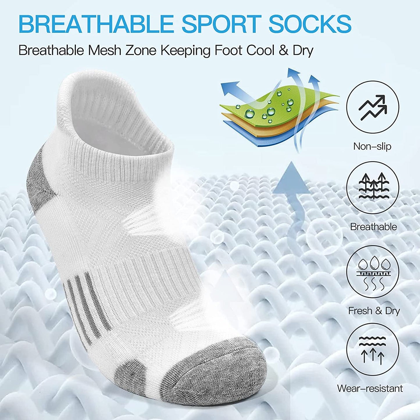 Ankle Athletic Running Socks Cushioned Breathable Low Cut Sports Socks with Tab Arch Support for Men Women (6Pairs)