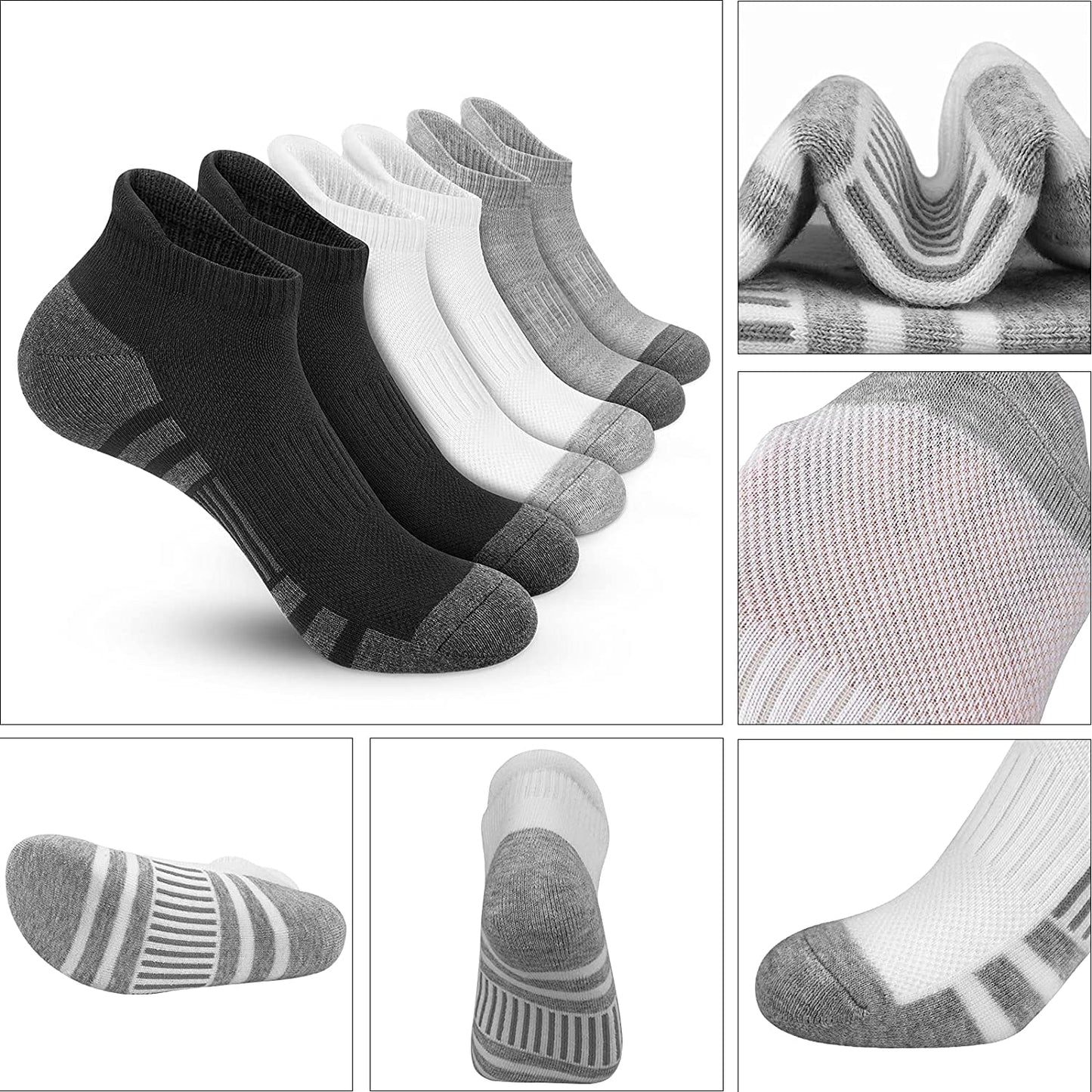 Felicigeely Ankle Athletic Running Socks Low Cut Sports Socks Breathable Cushioned Tab Socks for Men Women 6 Pairs