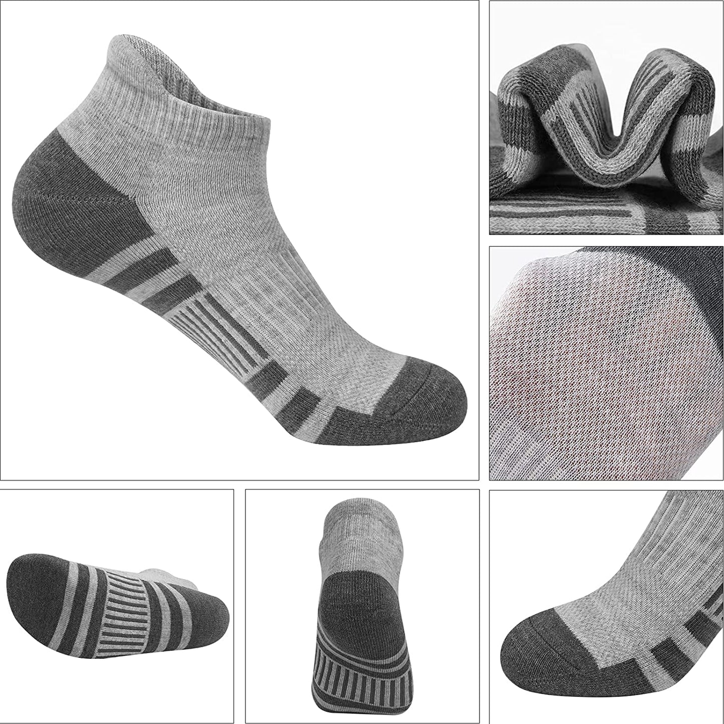 Felicigeely Ankle Athletic Running Socks Low Cut Sports Socks Breathable Cushioned Tab Socks for Men Women 6 Pairs