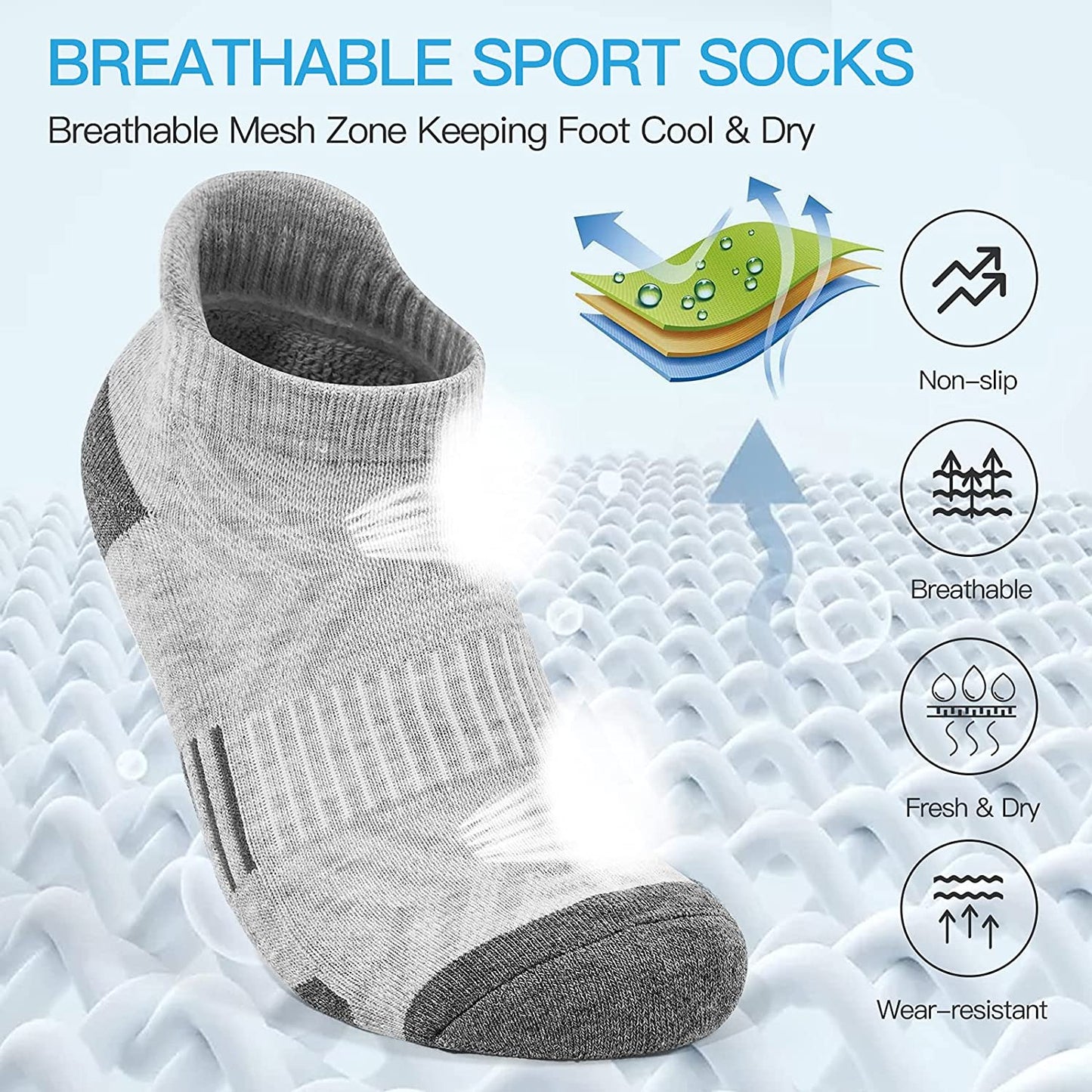 Ankle Athletic Running Socks Cushioned Breathable Low Cut Sports Socks with Tab Arch Support for Men Women (6Pairs)
