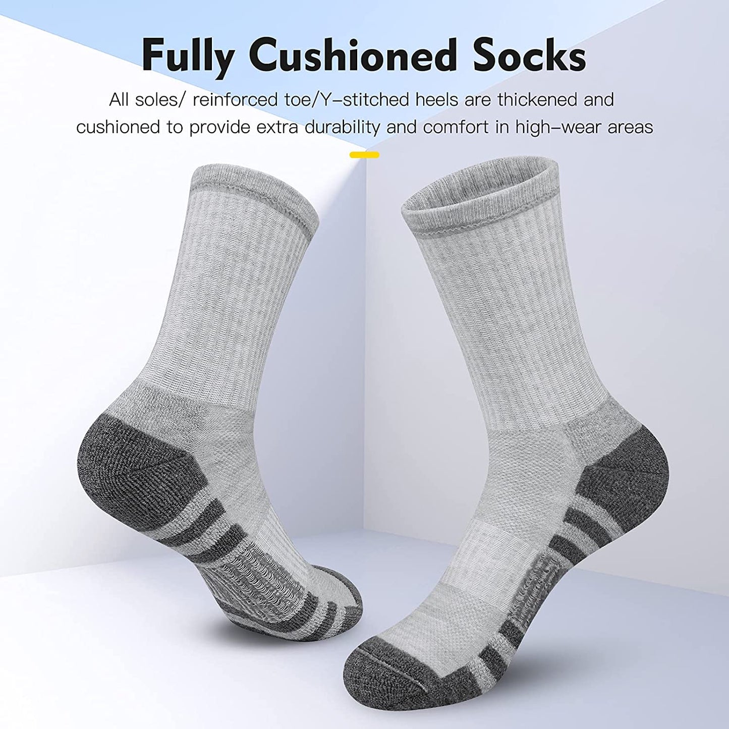 Athletic Socks, Cushioned Running Socks Performance Breathable Crew Socks Wicking Outdoor Sports Socks for Men Women(6 Pairs)