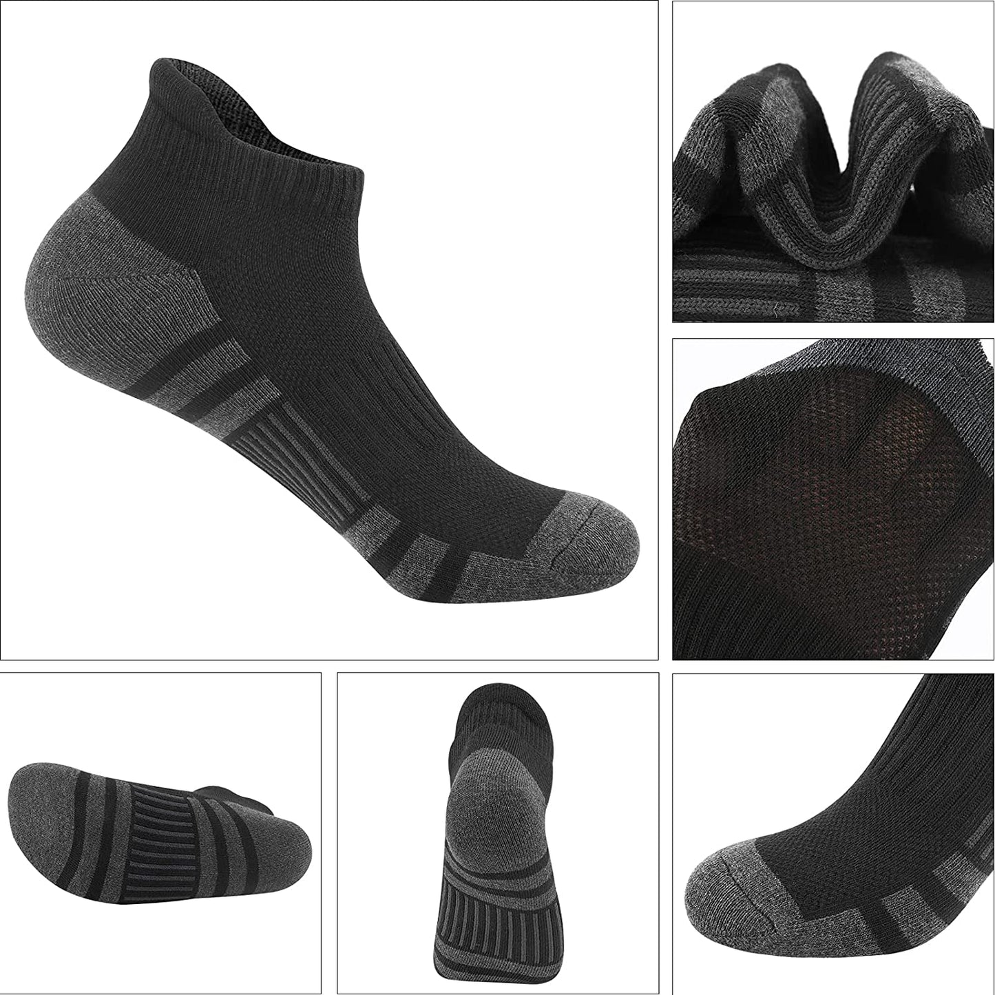 Felicigeely Ankle Athletic Running Socks Low Cut Sports Socks Breathable Cushioned Tab Socks for Men Women 6 Pairs