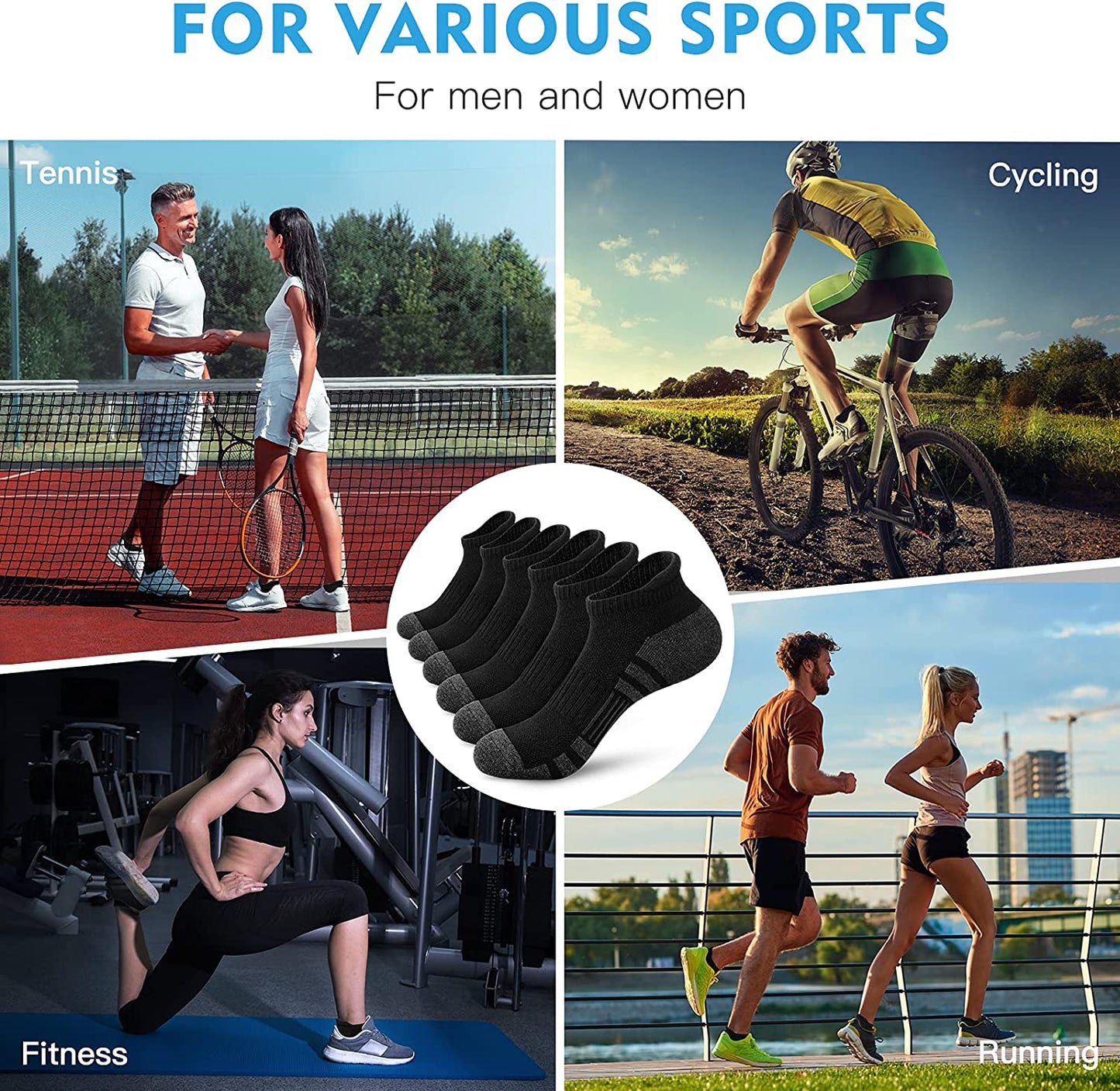 Felicigeely Ankle Athletic Running Socks Low Cut Sports Socks Breathable Cushioned Tab Socks for Men Women 6 Pairs