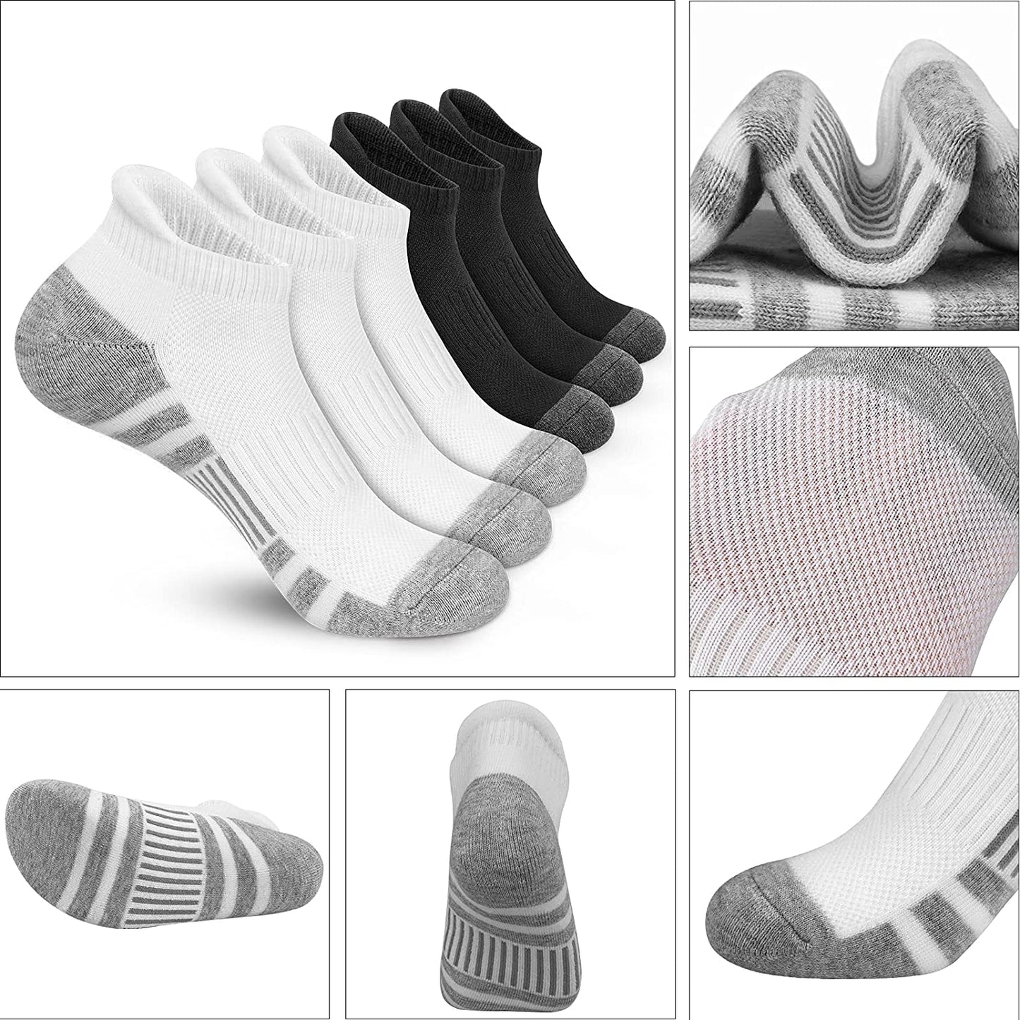 Felicigeely Ankle Athletic Running Socks Low Cut Sports Socks Breathable Cushioned Tab Socks for Men Women 6 Pairs