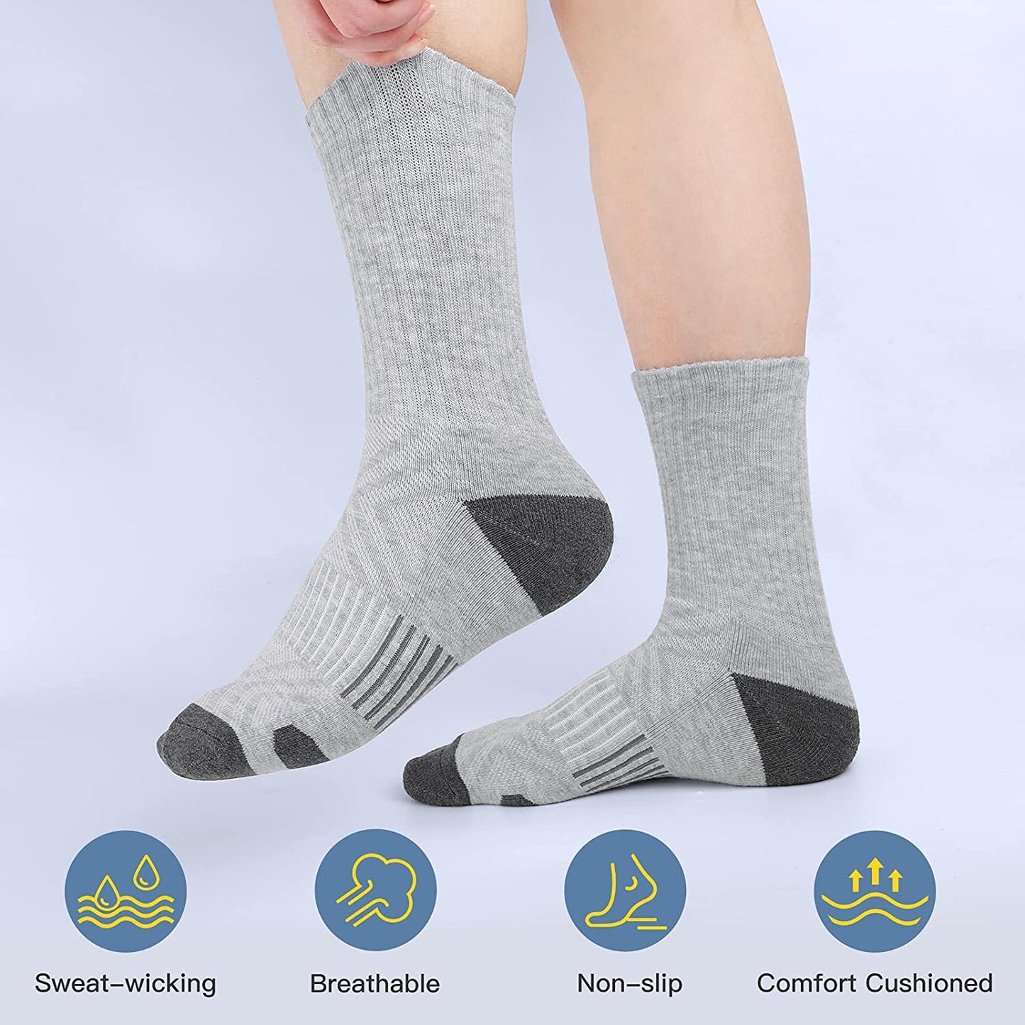 Athletic Socks, Cushioned Running Socks Performance Breathable Crew Socks Wicking Outdoor Sports Socks for Men Women(6 Pairs)