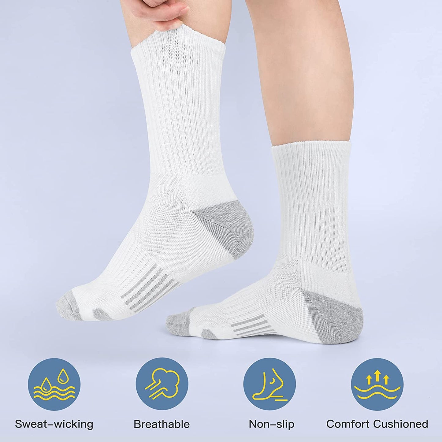 Athletic Socks, Cushioned Running Socks Performance Breathable Crew Socks Wicking Outdoor Sports Socks for Men Women(6 Pairs)