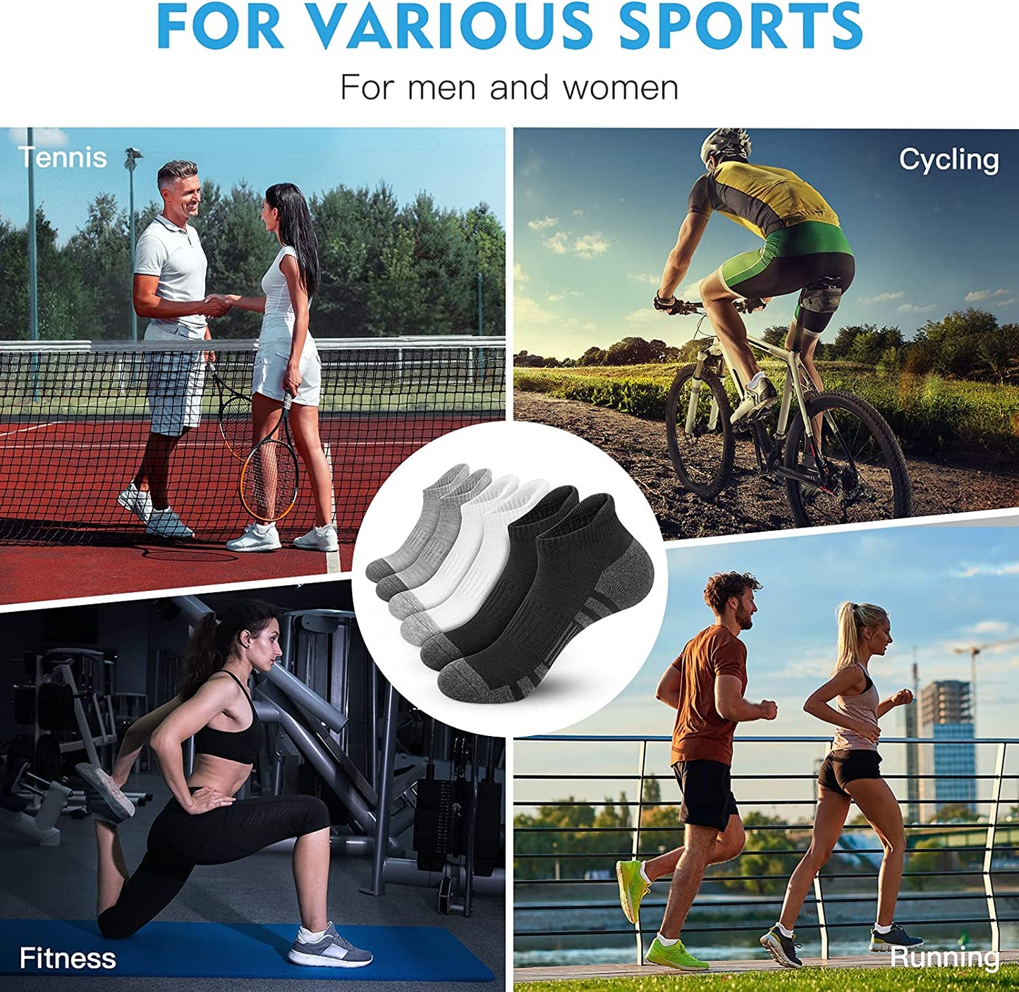 Felicigeely Ankle Athletic Running Socks Low Cut Sports Socks Breathable Cushioned Tab Socks for Men Women 6 Pairs