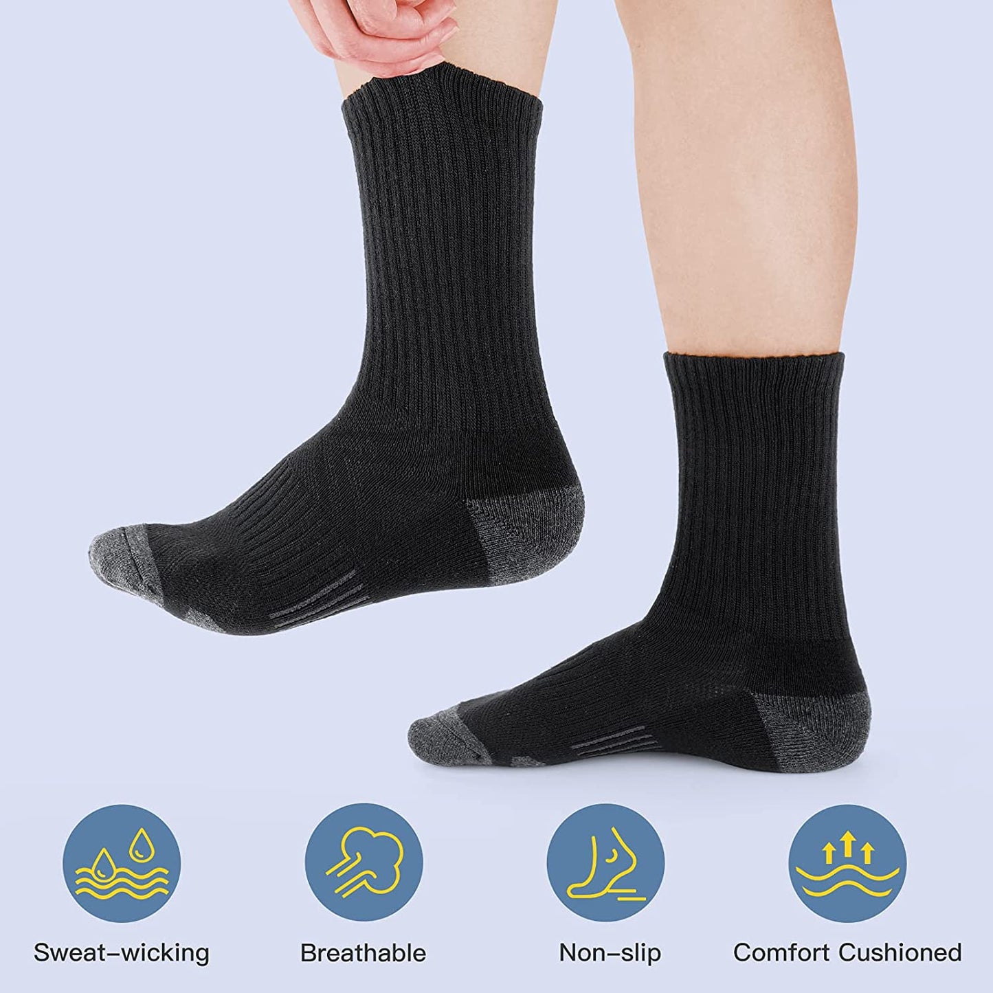 Athletic Socks, Cushioned Running Socks Performance Breathable Crew Socks Wicking Outdoor Sports Socks for Men Women(6 Pairs)