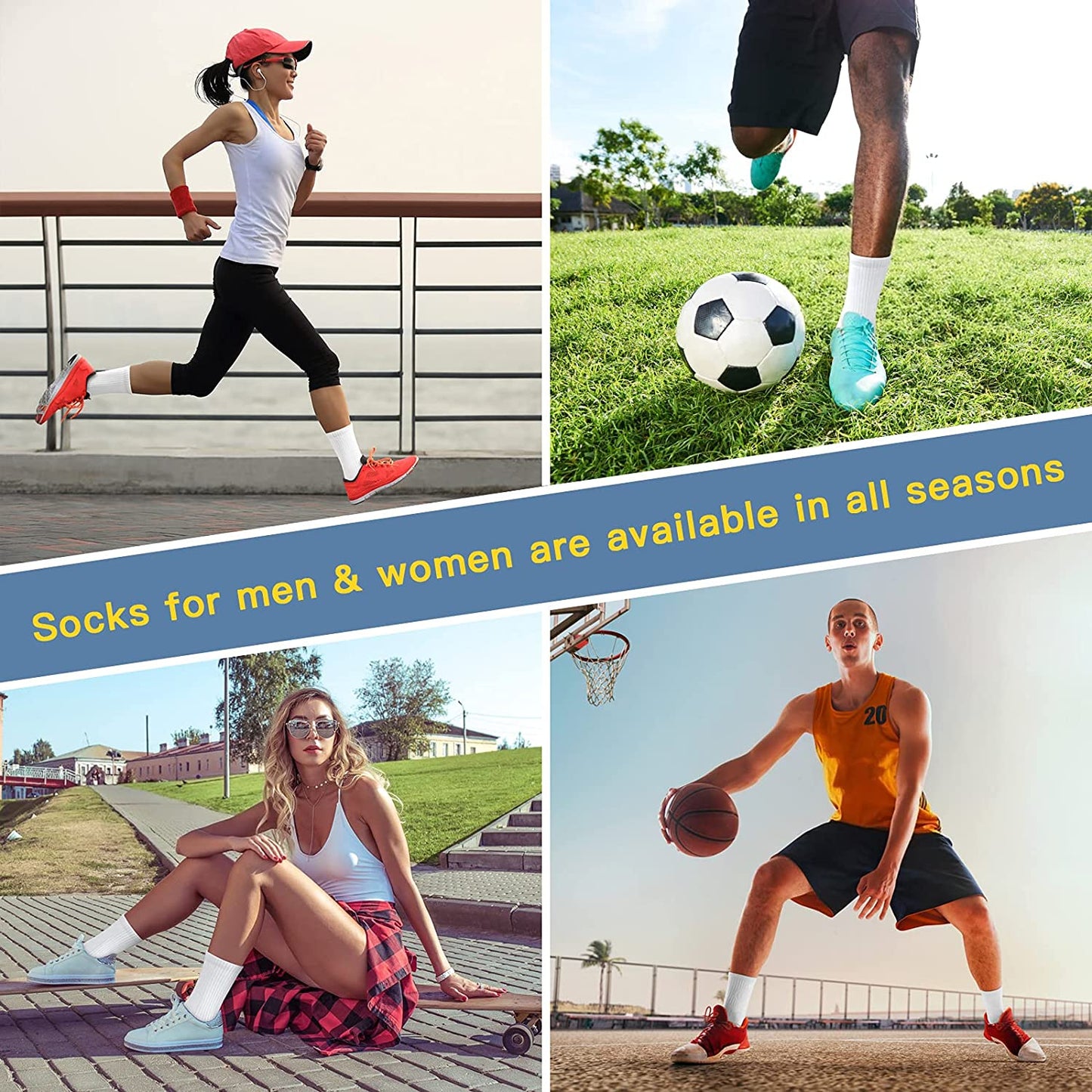 Athletic Socks, Cushioned Running Socks Performance Breathable Crew Socks Wicking Outdoor Sports Socks for Men Women(6 Pairs)