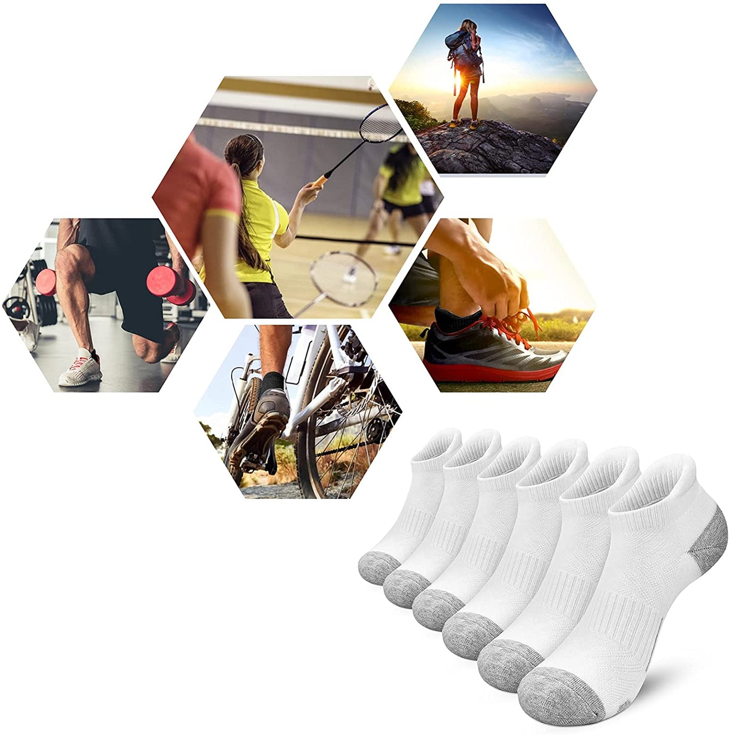 Ankle Athletic Running Socks Cushioned Breathable Low Cut Sports Socks with Tab Arch Support for Men Women (6Pairs)