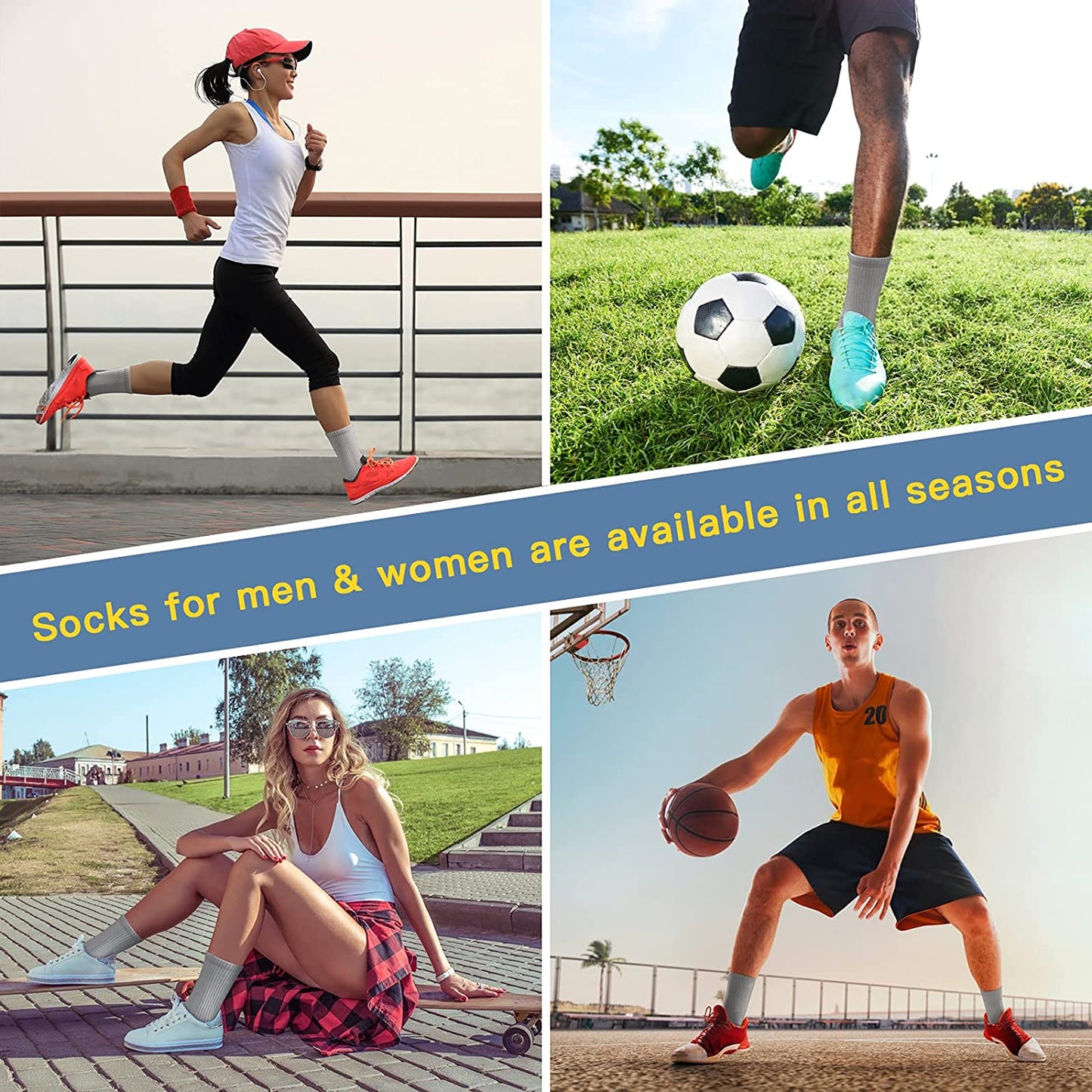 Athletic Socks, Cushioned Running Socks Performance Breathable Crew Socks Wicking Outdoor Sports Socks for Men Women(6 Pairs)