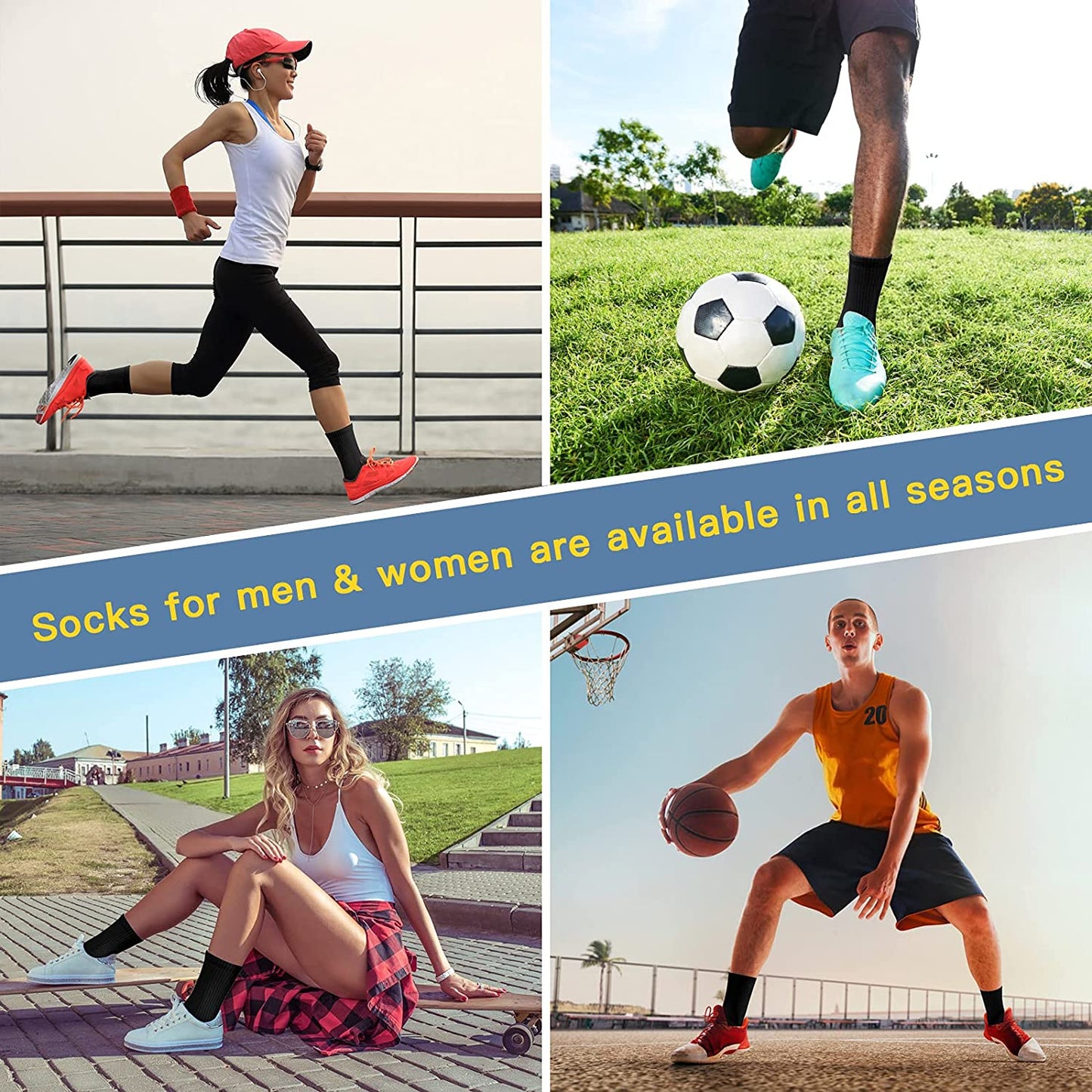 Athletic Socks, Cushioned Running Socks Performance Breathable Crew Socks Wicking Outdoor Sports Socks for Men Women(6 Pairs)