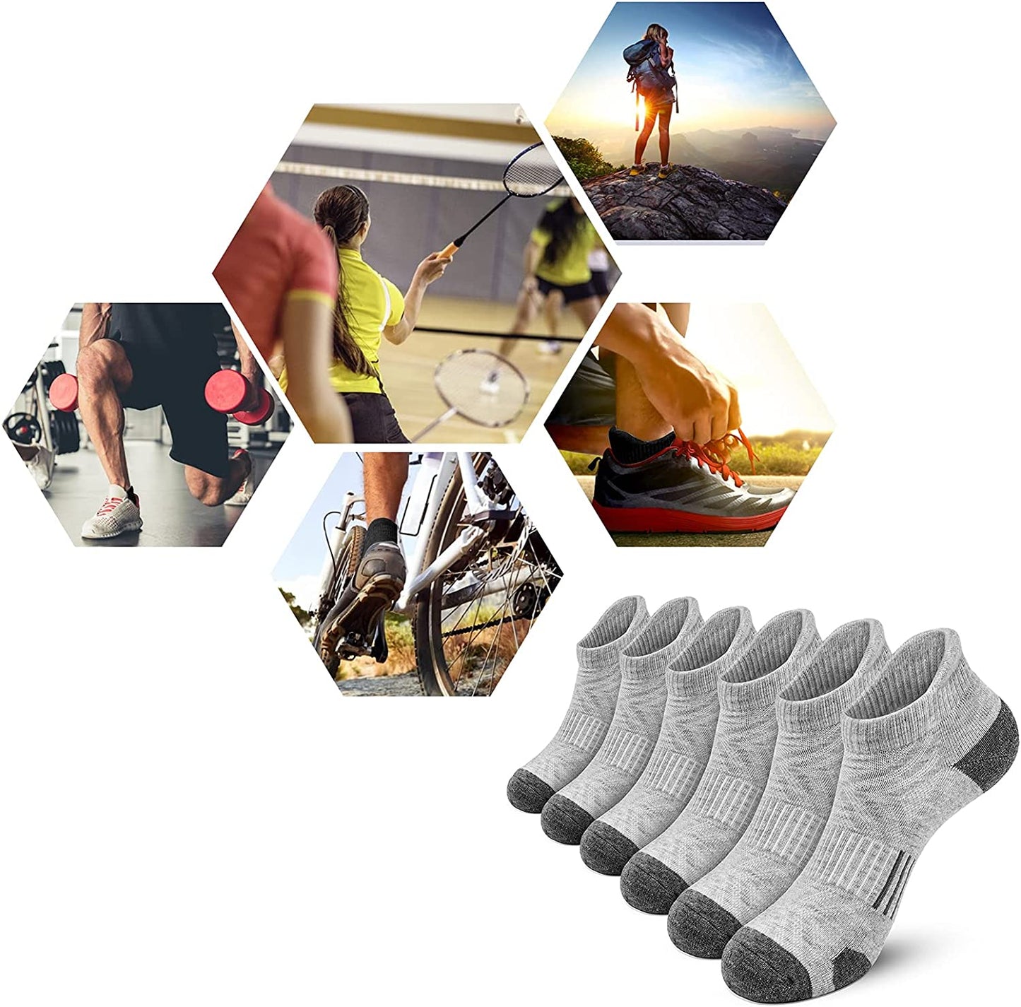 Ankle Athletic Running Socks Cushioned Breathable Low Cut Sports Socks with Tab Arch Support for Men Women (6Pairs)